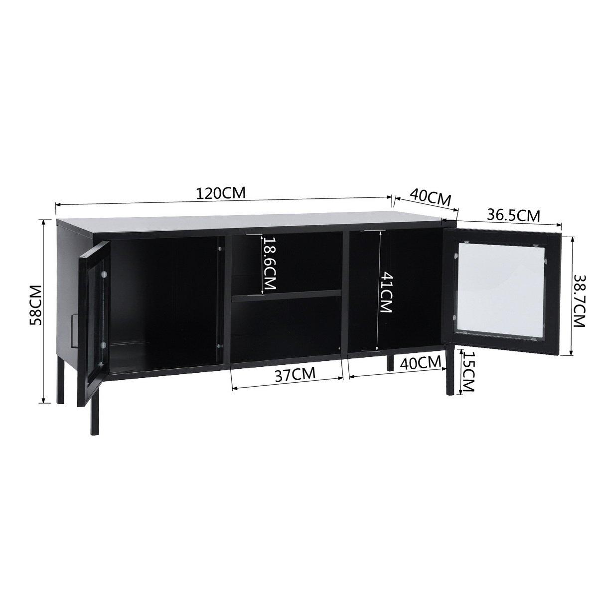 Black - FurnitureR - Sideboard with Glass Doors and Open Shelves 120 x 40 x 58 cm - 9