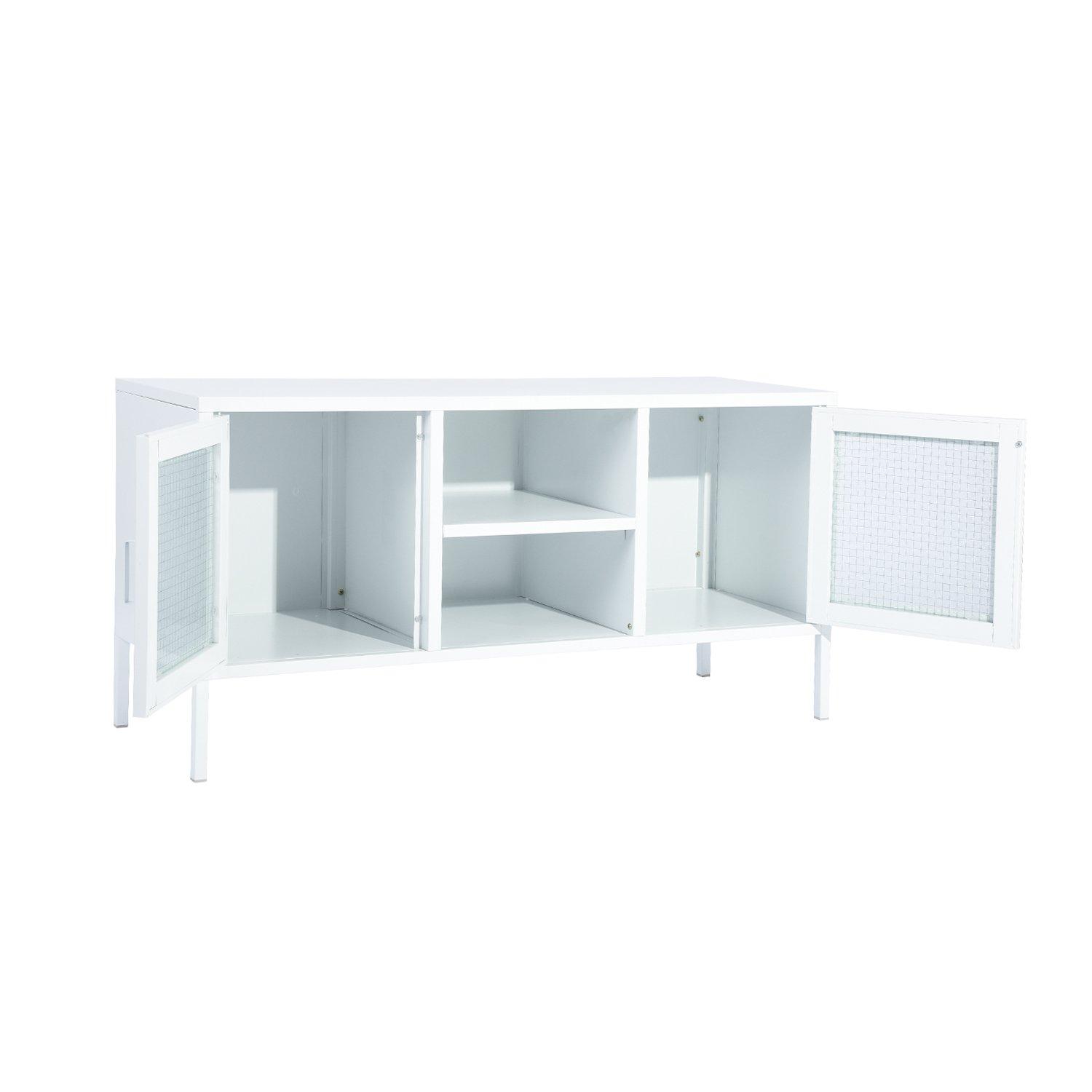 White - FurnitureR - Sideboard with Glass Doors and Open Shelves White 120 x 40 x 58 cm - 6