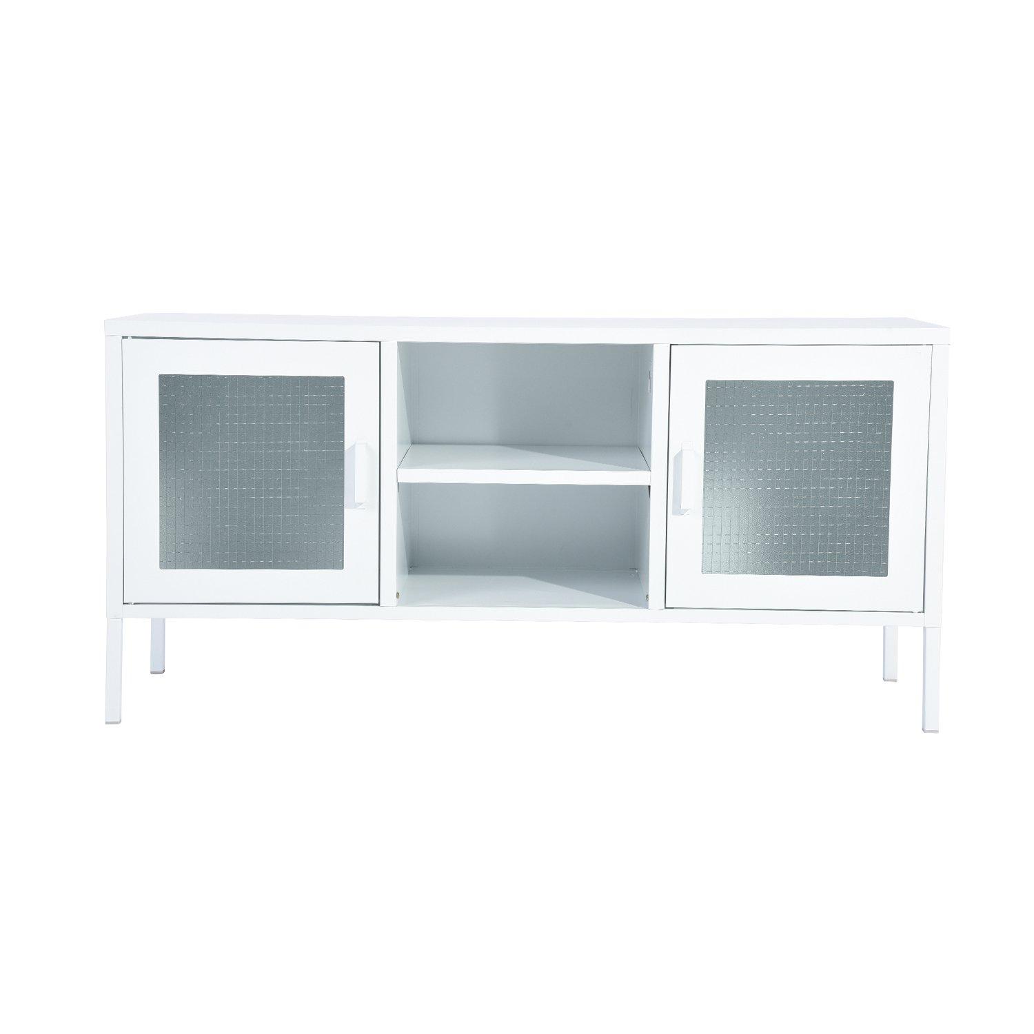 White - FurnitureR - Sideboard with Glass Doors and Open Shelves White 120 x 40 x 58 cm - 7