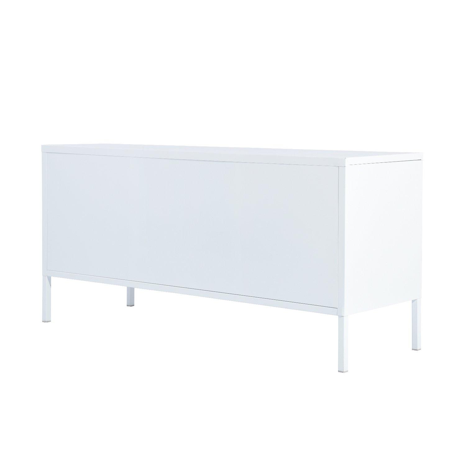 White - FurnitureR - Sideboard with Glass Doors and Open Shelves White 120 x 40 x 58 cm - 8