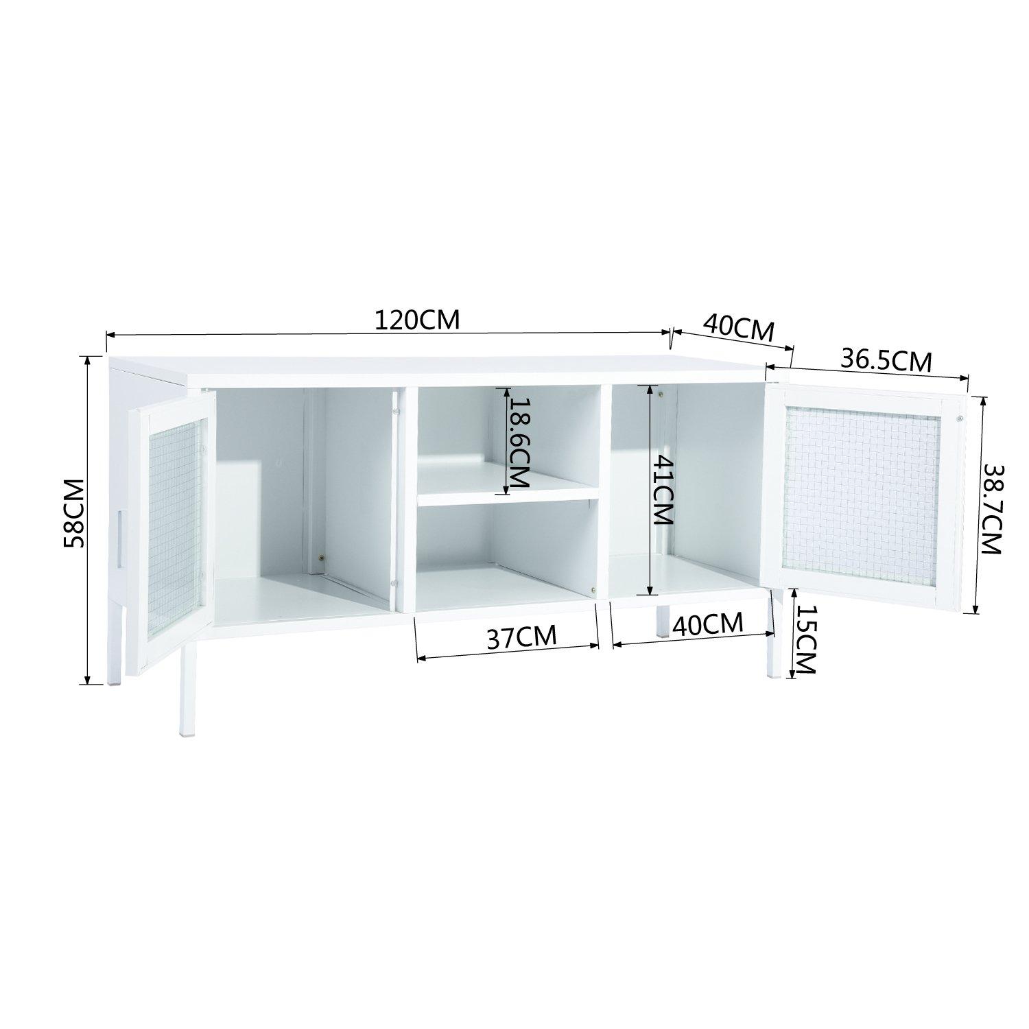White - FurnitureR - Sideboard with Glass Doors and Open Shelves White 120 x 40 x 58 cm - 9