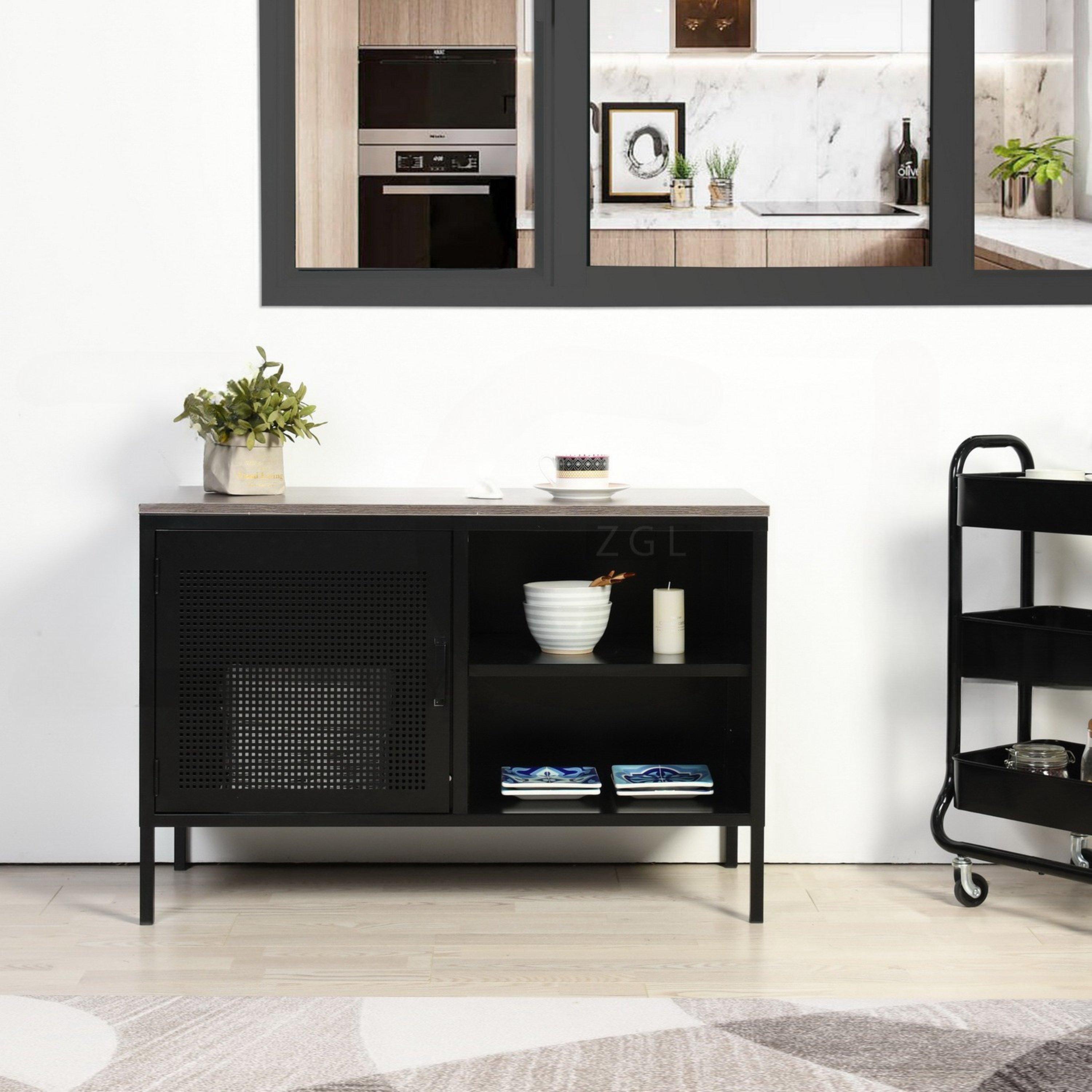 Dark Brown - FurnitureR - Storage Cabinet with Shelves and Perforated Door 96.5 x 40 x 64.5 cm - 2