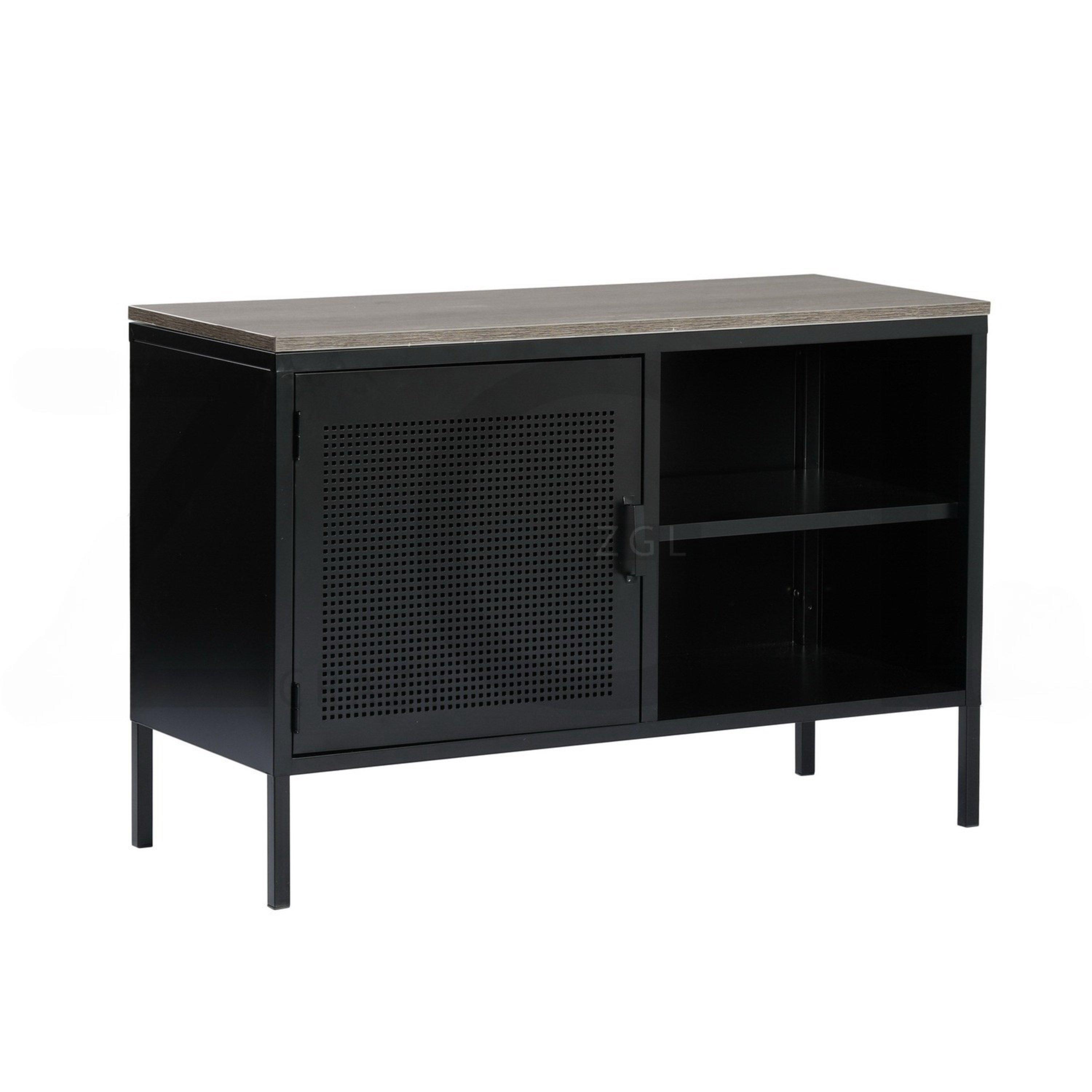 Dark Brown - FurnitureR - Storage Cabinet with Shelves and Perforated Door 96.5 x 40 x 64.5 cm - 3