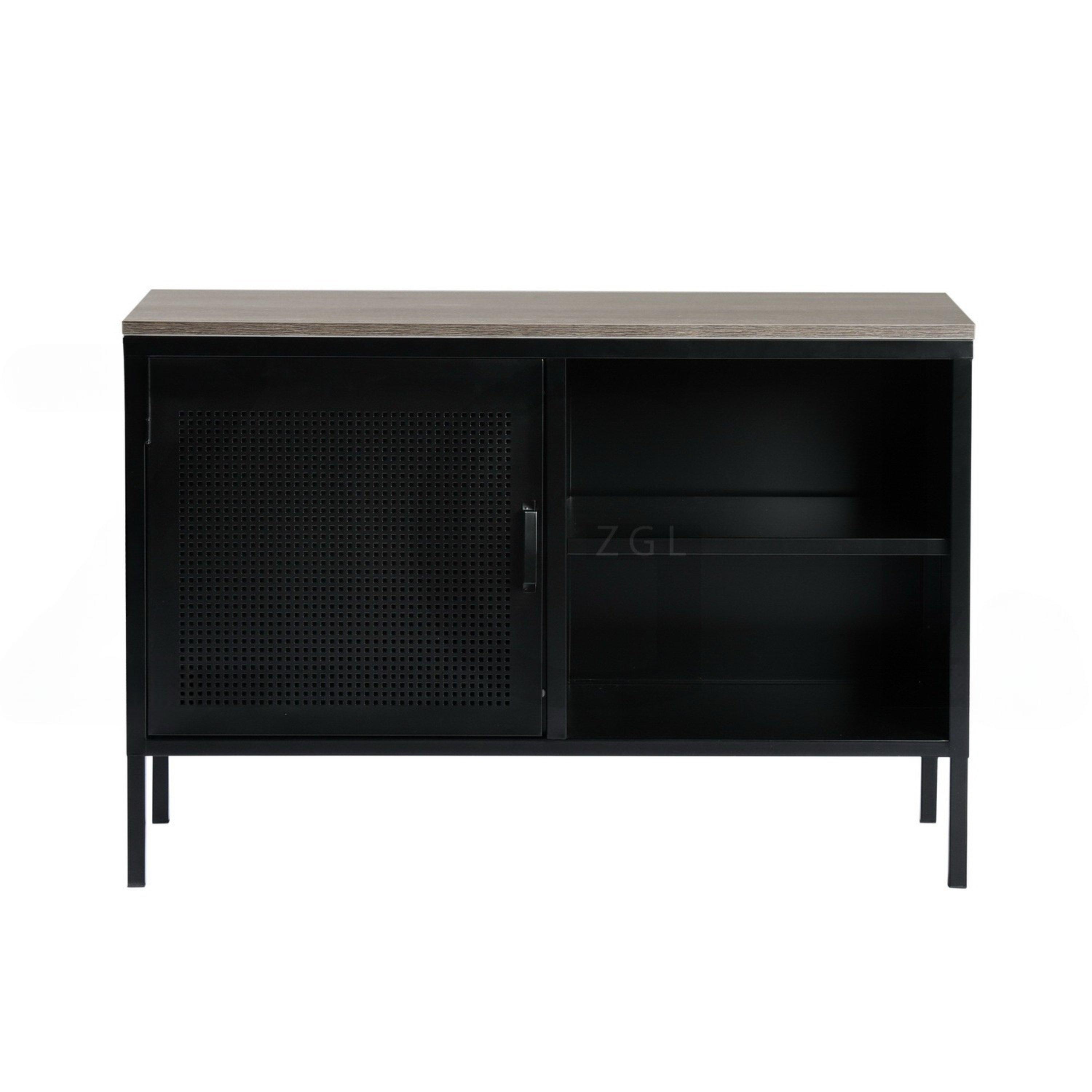 Dark Brown - FurnitureR - Storage Cabinet with Shelves and Perforated Door 96.5 x 40 x 64.5 cm - 4