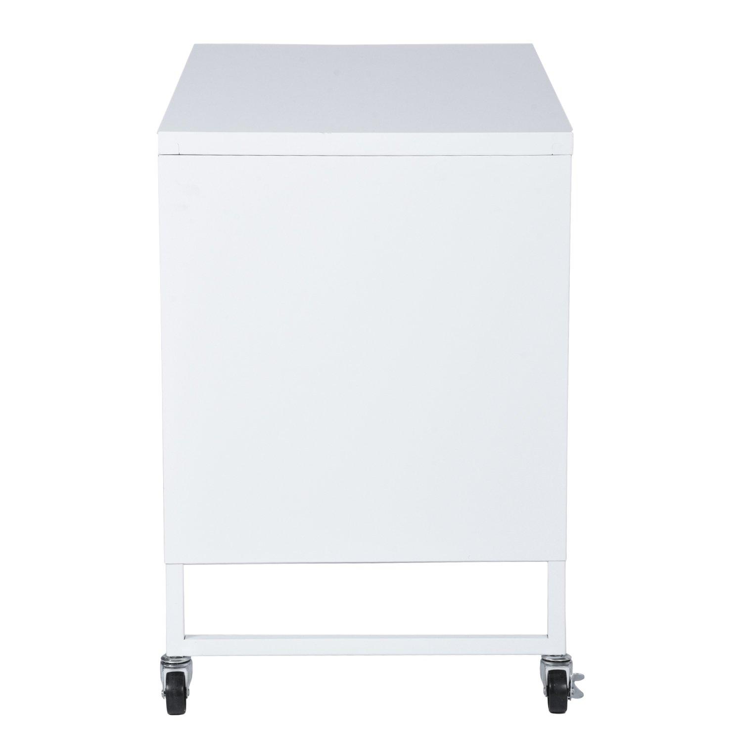 White - FurnitureR - Metal Storage Cabinet with Mesh Doors and Locking Wheels 90 x 46 x 67 cm - 8