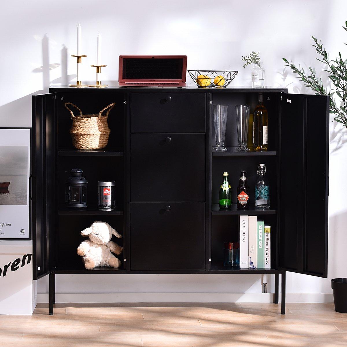 Black - FurnitureR - Storage Cabinet with Drawers and Shelves Sideboard Organizer for Living Room and Office - 2