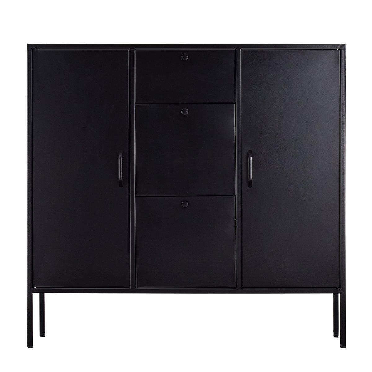 Black - FurnitureR - Storage Cabinet with Drawers and Shelves Sideboard Organizer for Living Room and Office - 5