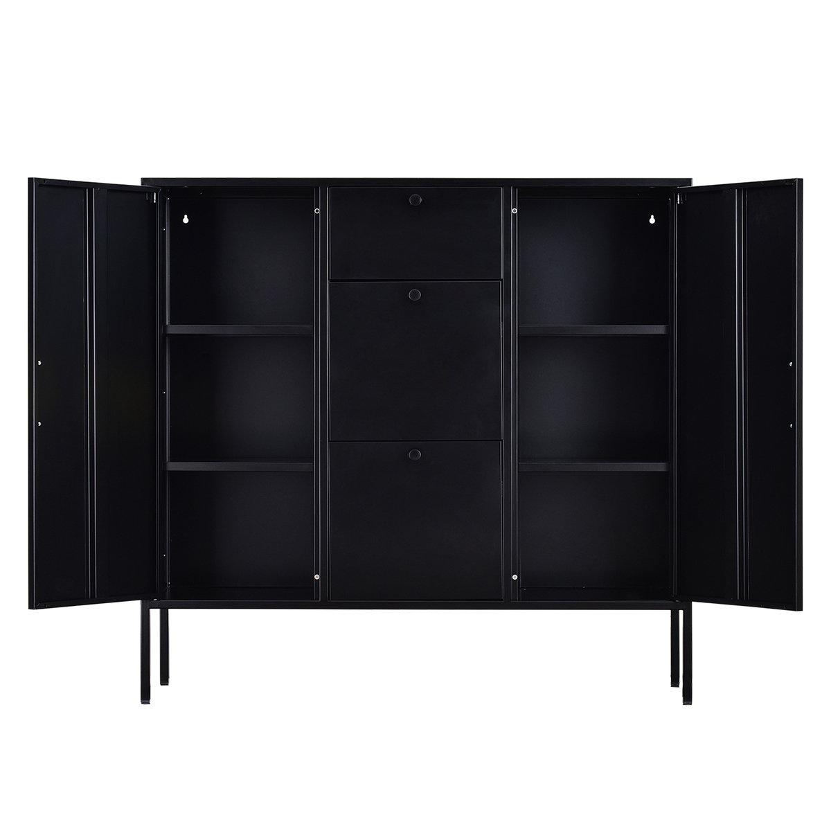 Black - FurnitureR - Storage Cabinet with Drawers and Shelves Sideboard Organizer for Living Room and Office - 8
