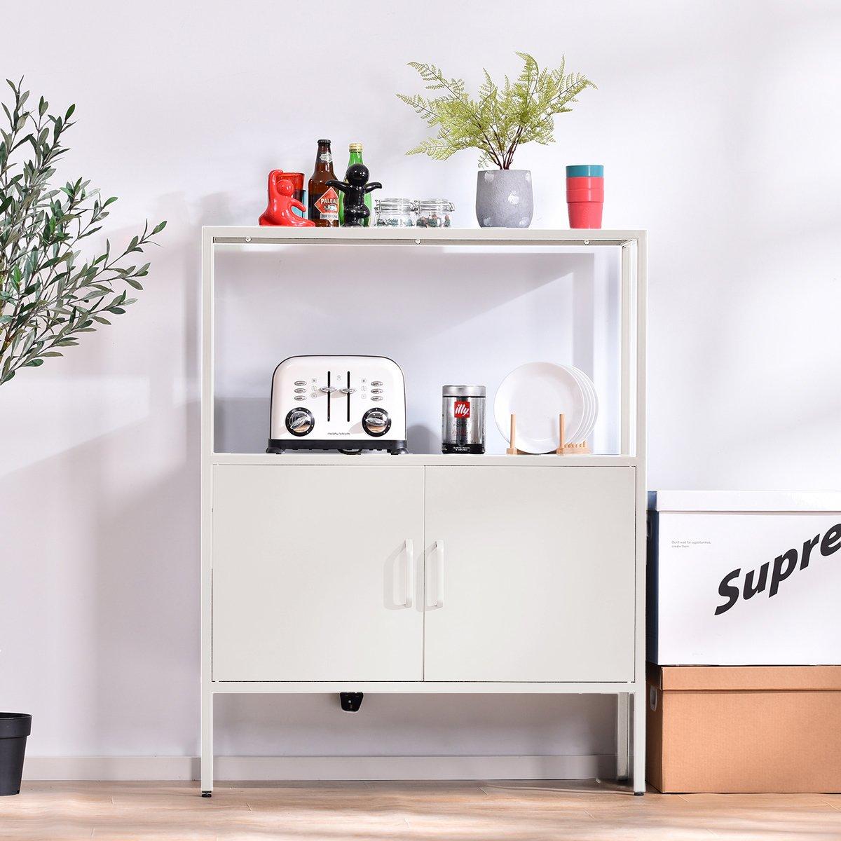 Storage Cabinet with Open Shelf 2-Door Industrial Sideboard