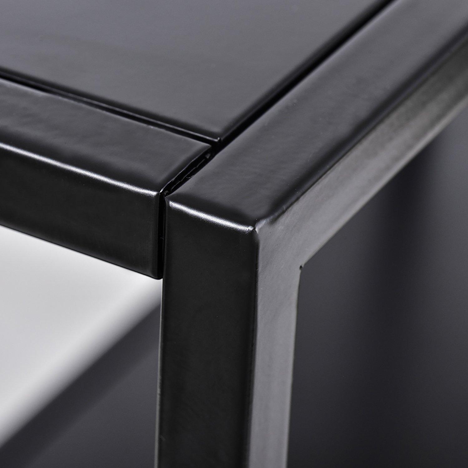 Black - FurnitureR - Storage Cabinet with Open Shelf 2-Door Industrial Sideboard - 8