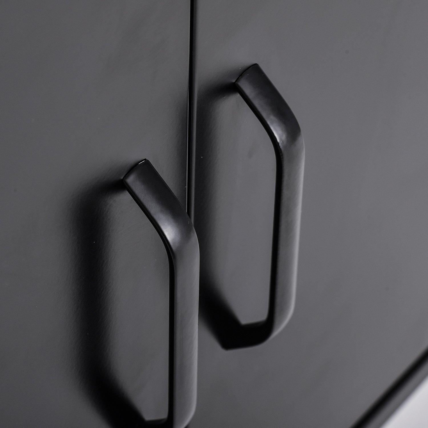 Black - FurnitureR - Storage Cabinet with Open Shelf 2-Door Industrial Sideboard - 9