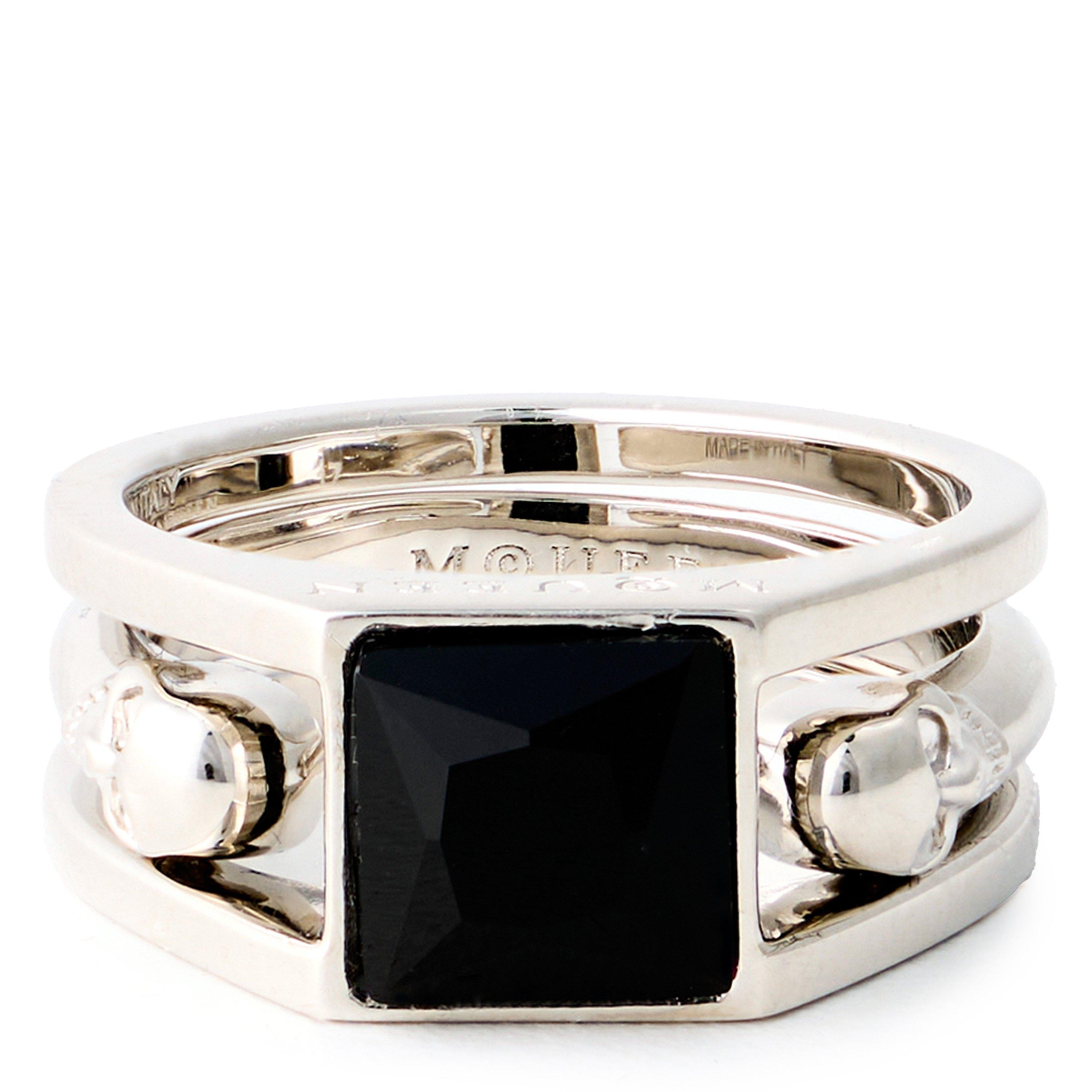 Jet/Silver - Alexander McQueen - Alex Twin Skull Ring Sn61 - 1