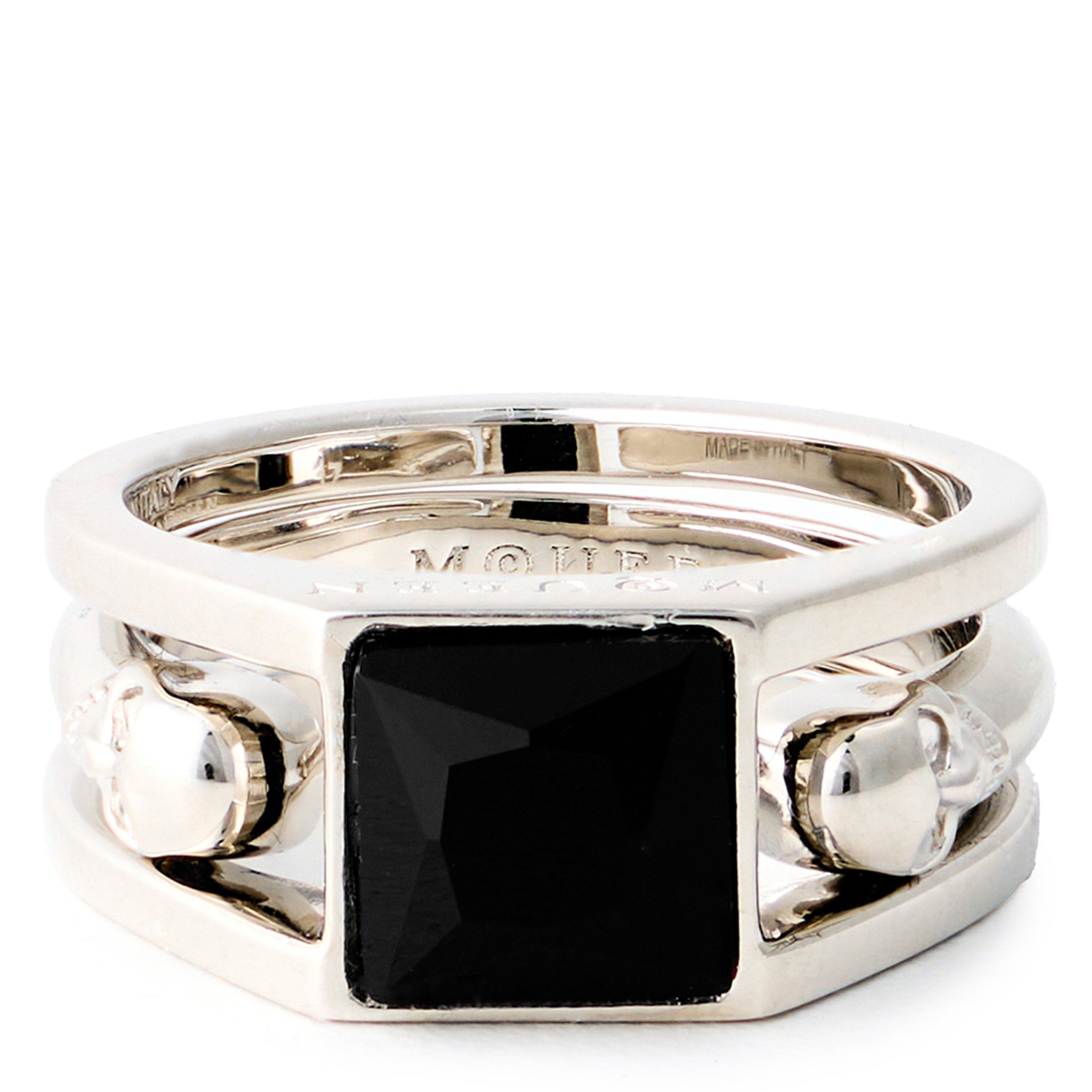 Jet/Silver - Alexander McQueen - Men's Alex Twin Skull Signet Ring - 1