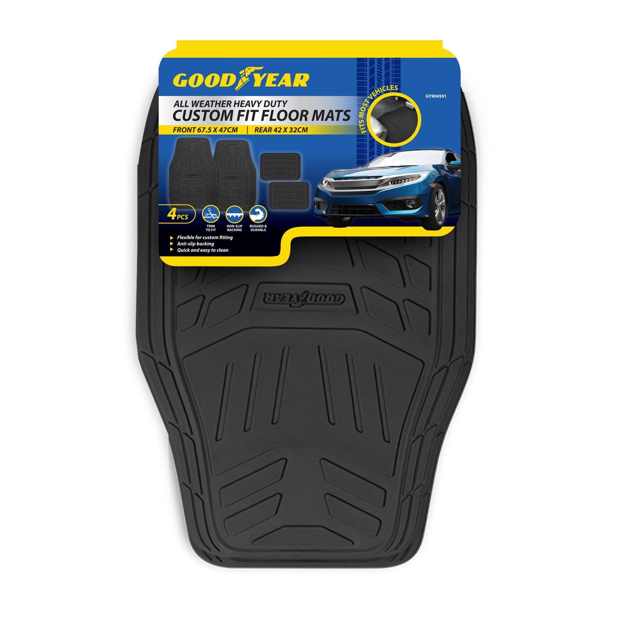 Goodyear  4 Piece Heavy Duty Rubber Car Mats - Black