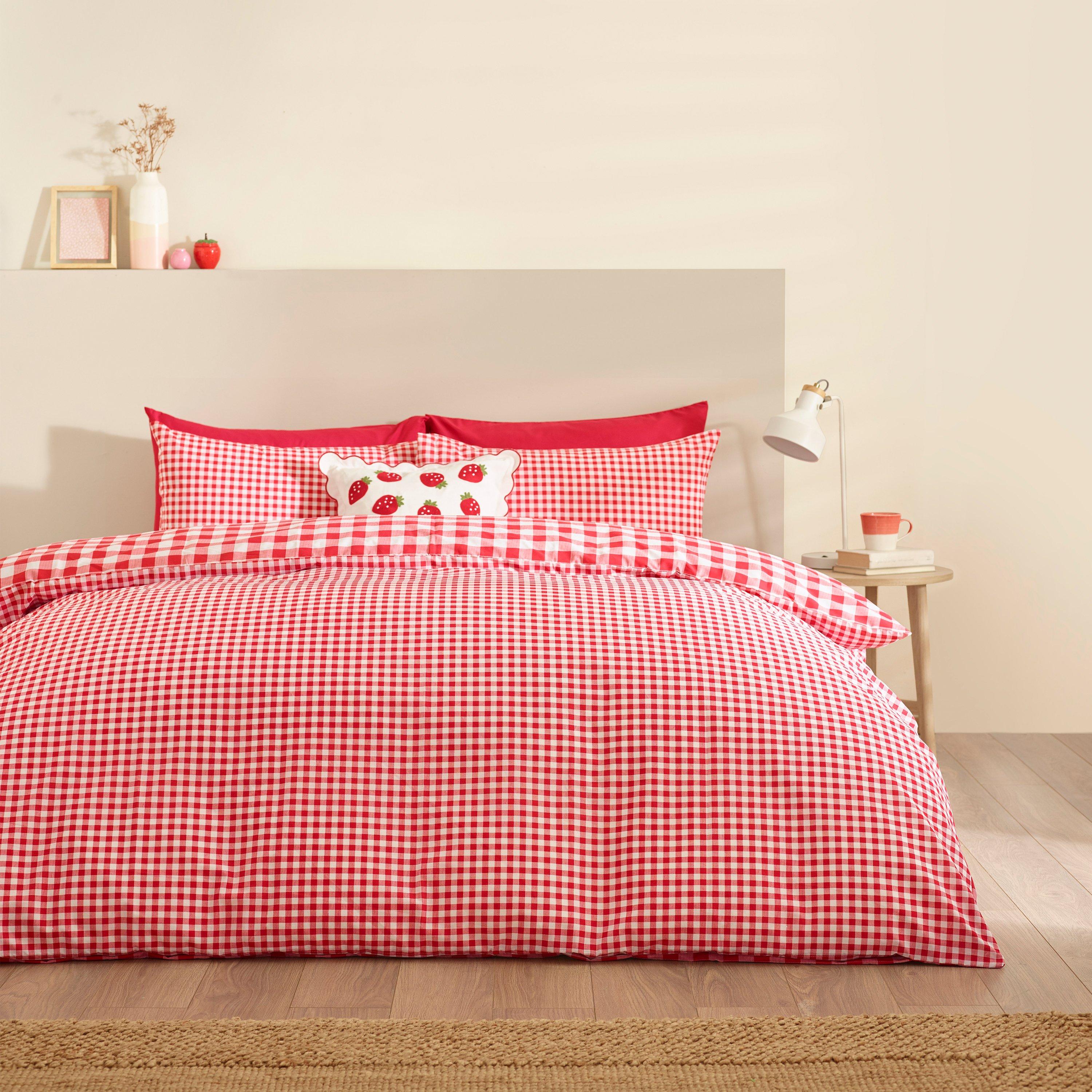Catherine Lansfield  Bamford Gingham Check Duvet Cover Set - Red - Single