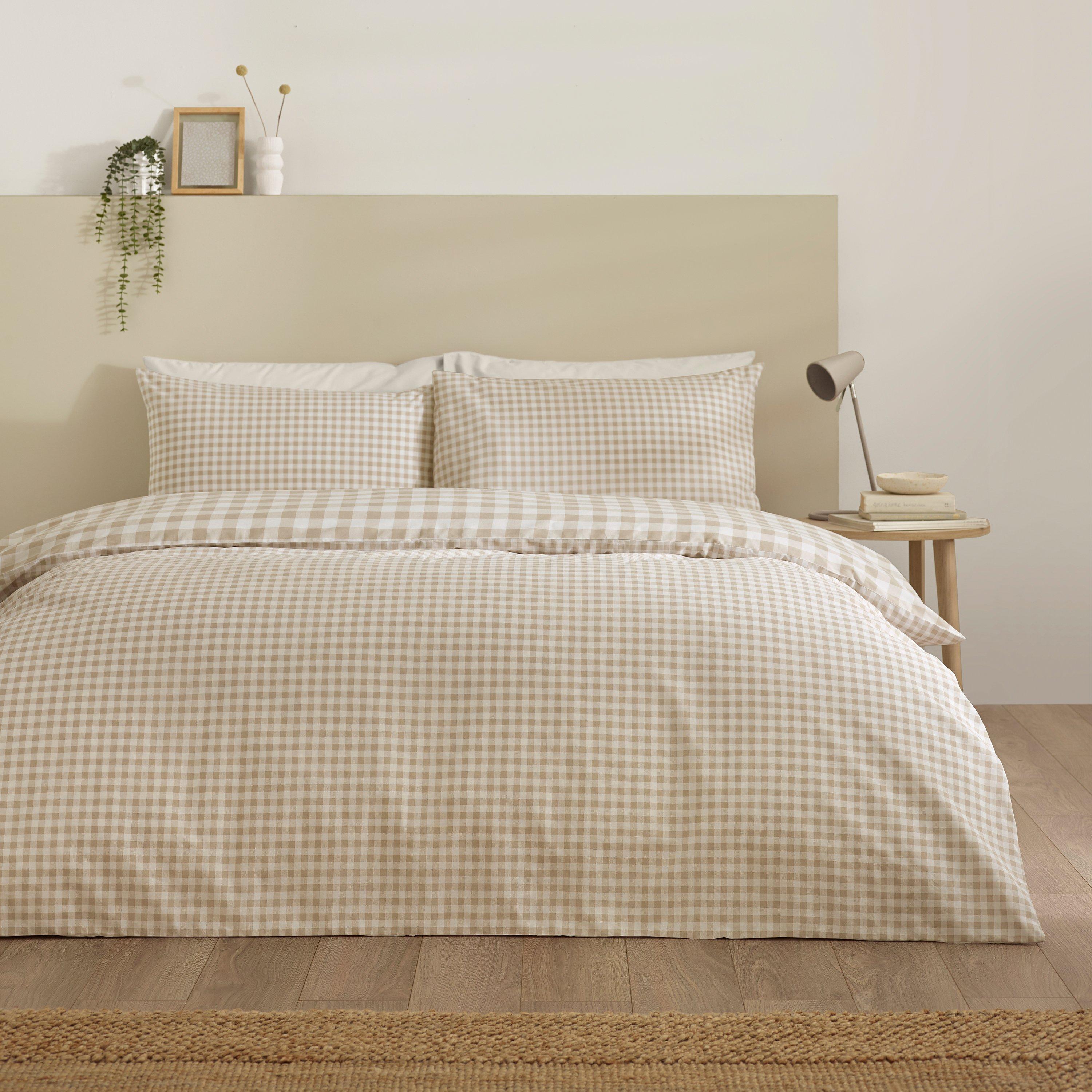 Catherine Lansfield Unisex Natural Bamford Gingham Check Duvet Cover Set In | Size: Double - Image 12