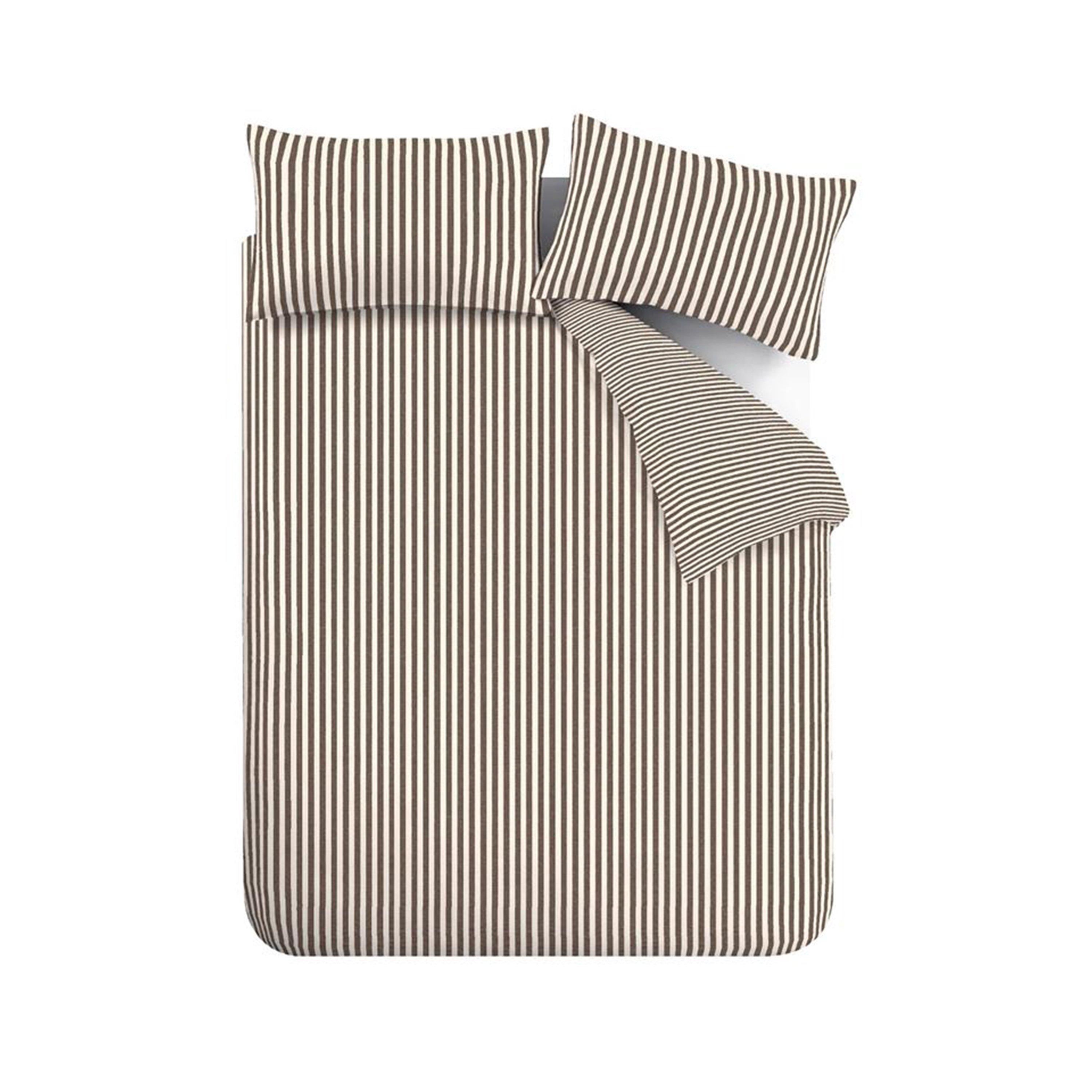 Chocolate - Catherine Lansfield - Epping Textured Stripe Duvet Cover Set - 5