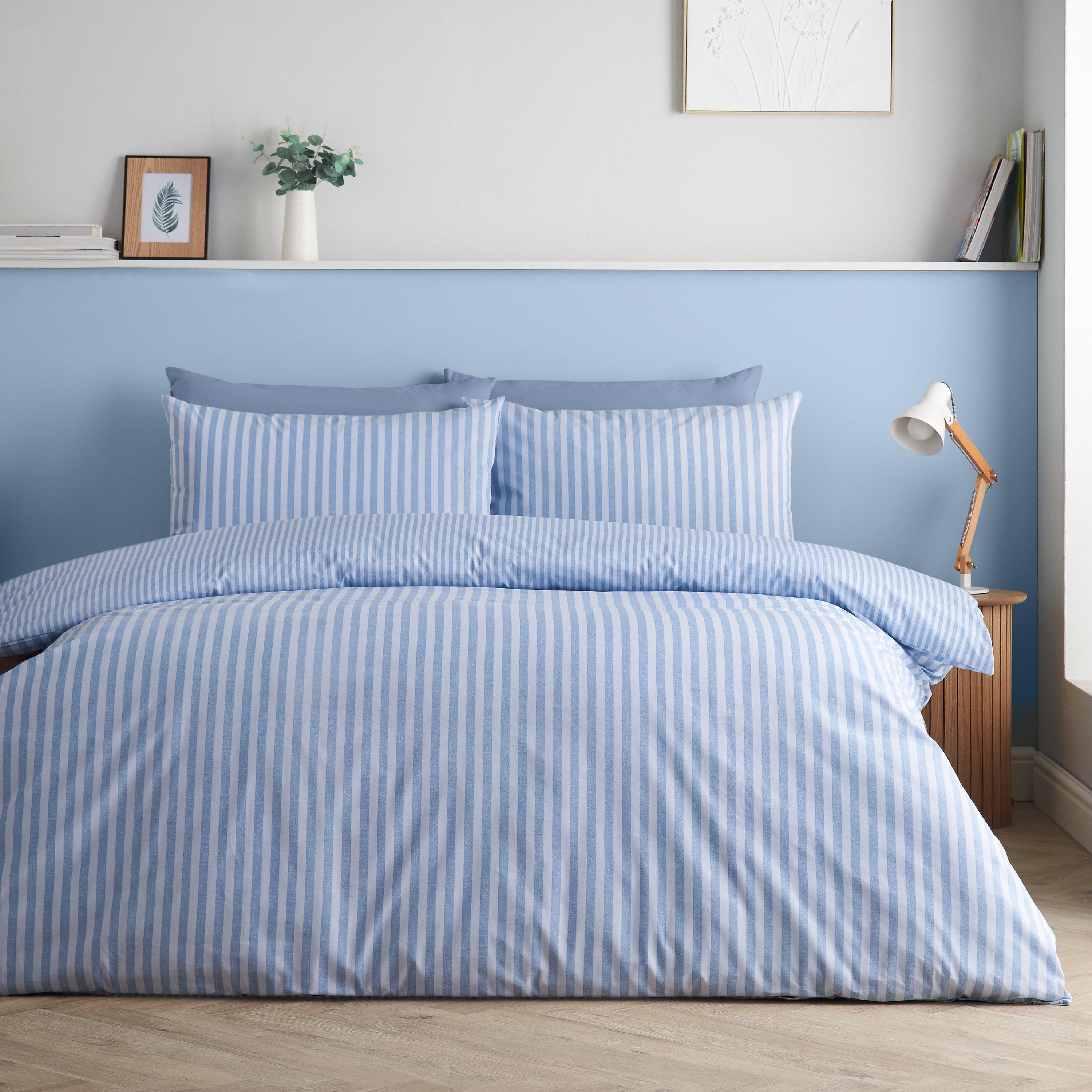 Blue - Catherine Lansfield - Epping Textured Stripe Duvet Cover Set - 1