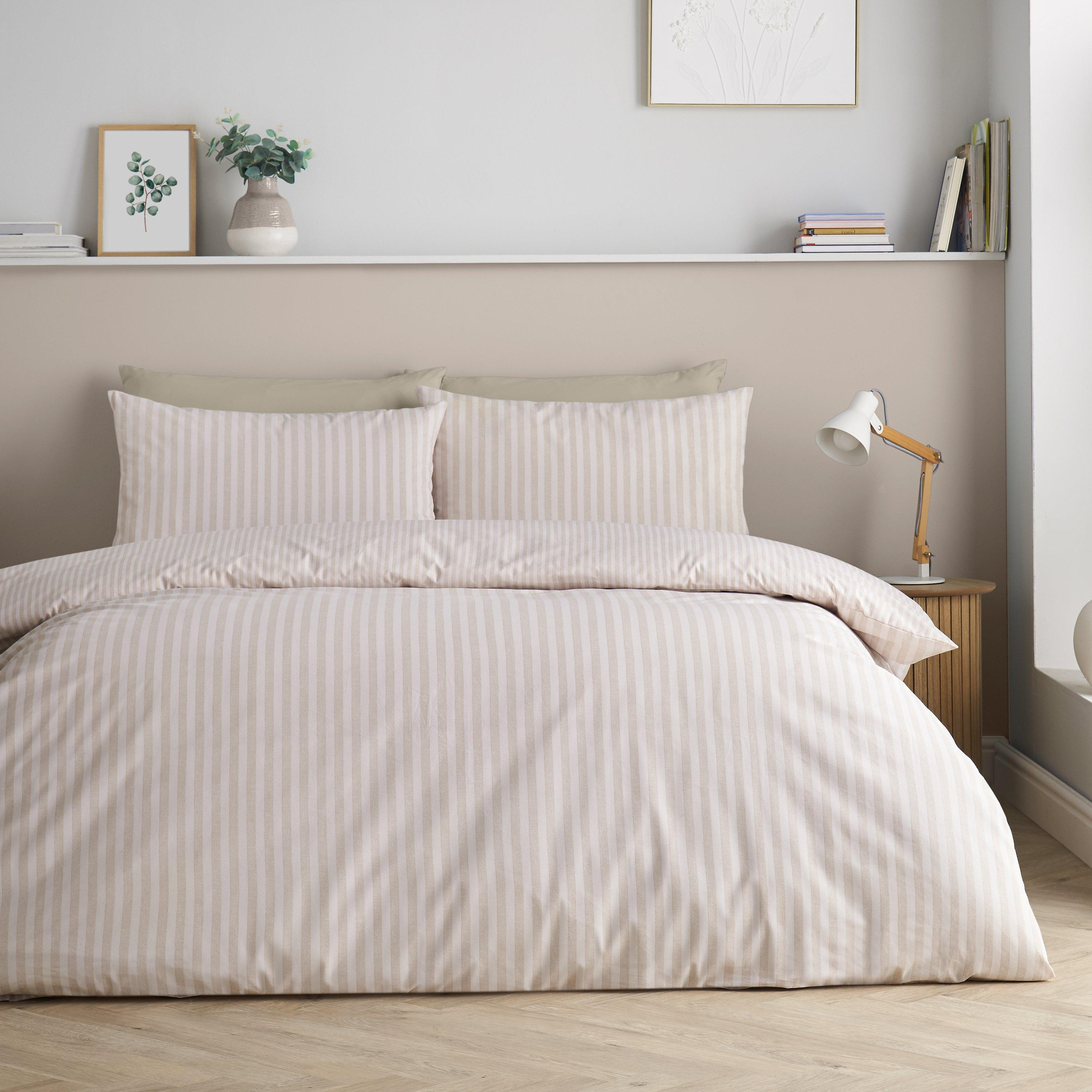 Catherine Lansfield  Epping Textured Stripe Duvet Cover Set - Natural - Single