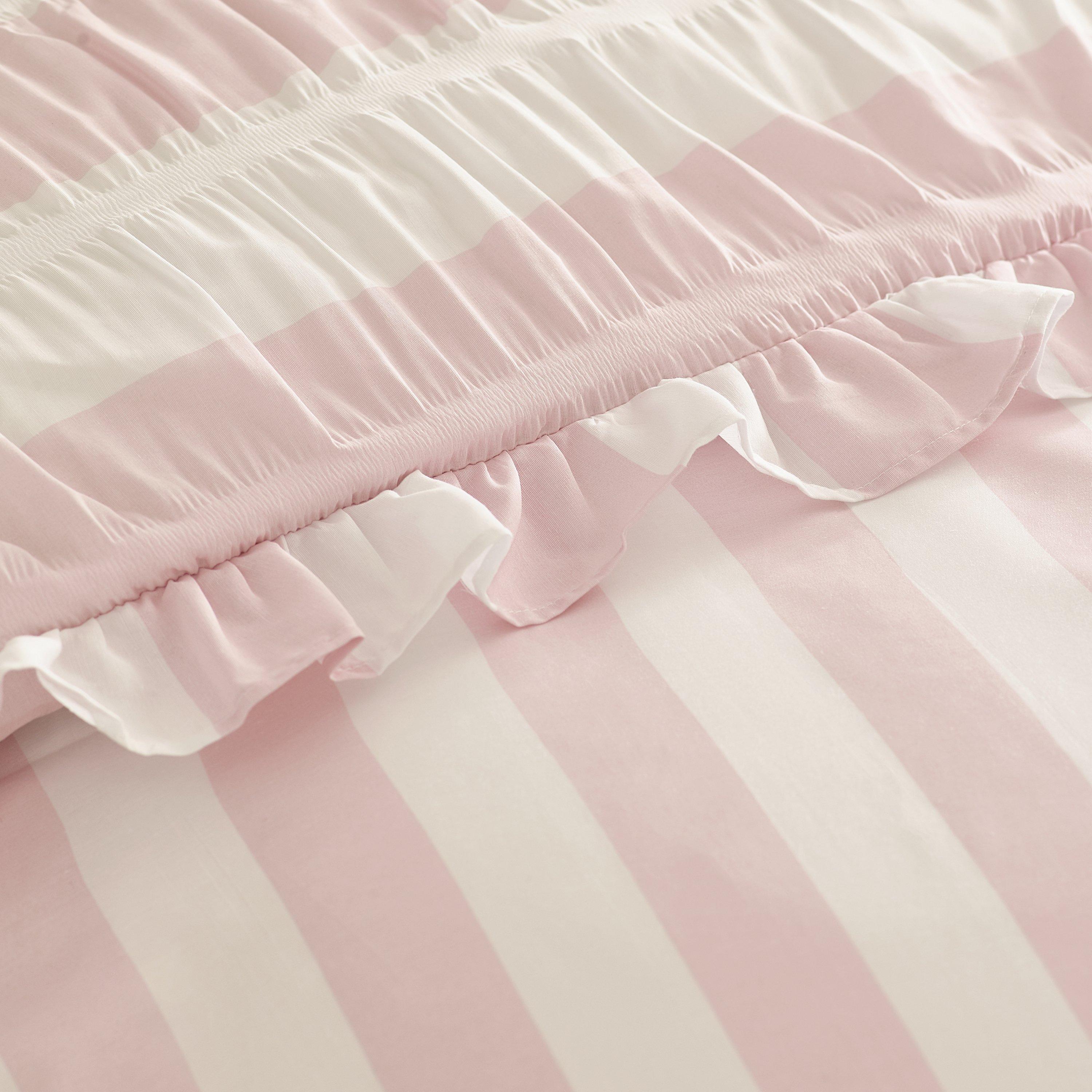 Pink - Catherine Lansfield - Seersucker Frill Stripe Duvet Cover Set - 4