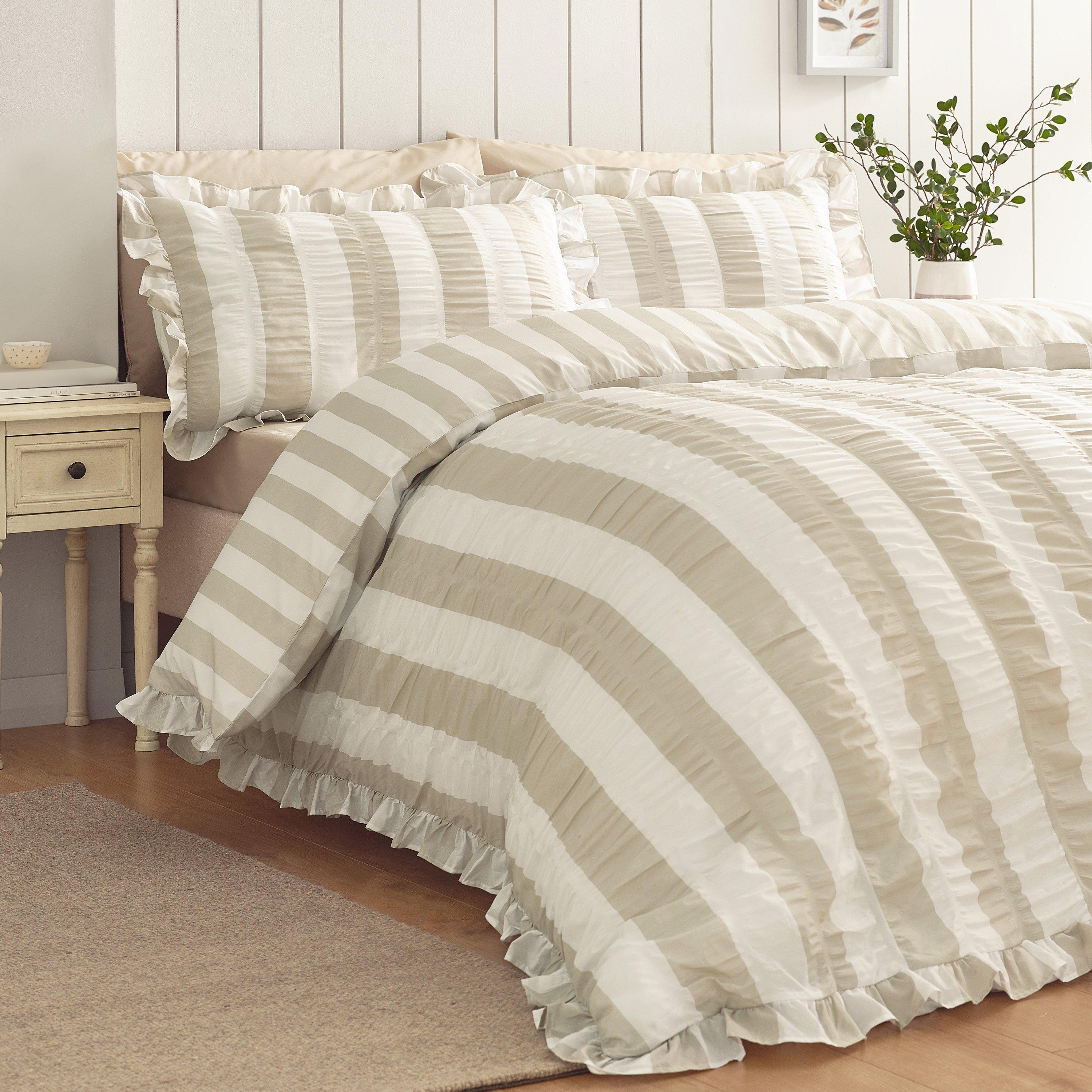 Catherine Lansfield Seersucker Frill Stripe Duvet Cover Set