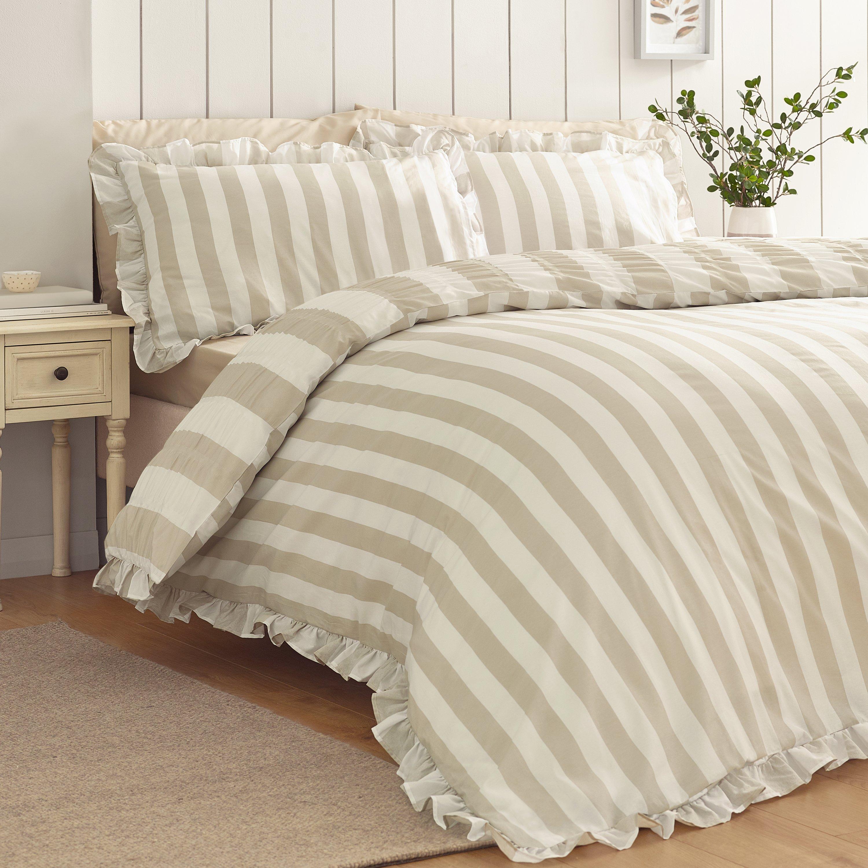 Prirodno - Catherine Lansfield - Seersucker Frill Stripe Duvet Cover Set - 2
