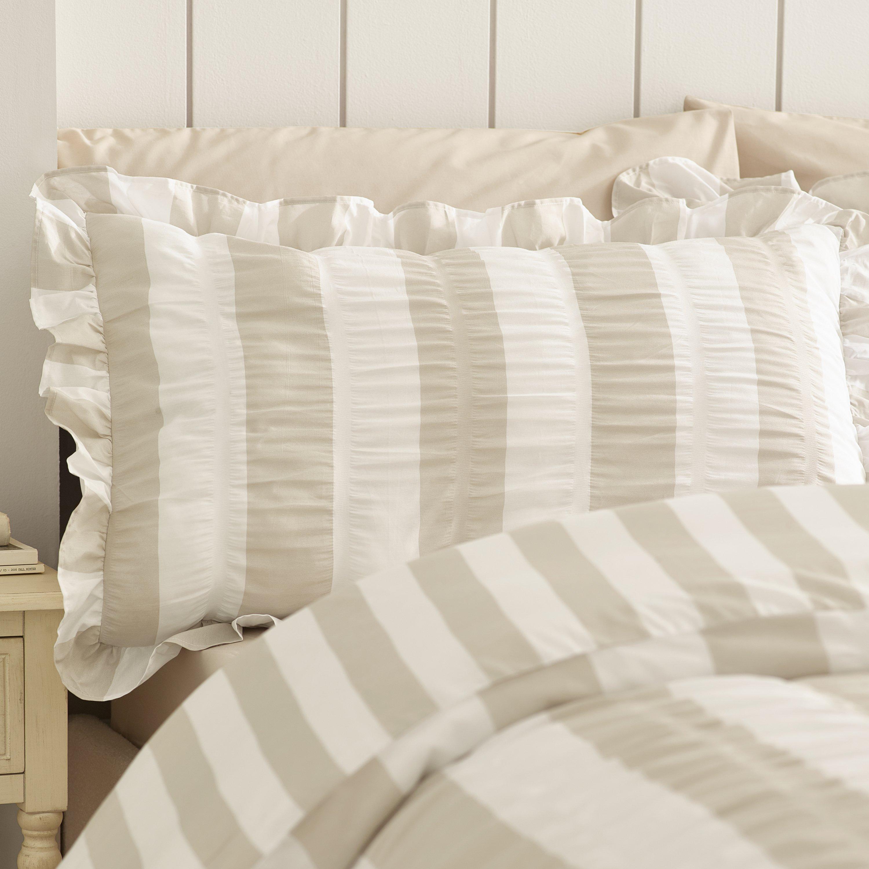 Prirodno - Catherine Lansfield - Seersucker Frill Stripe Duvet Cover Set - 3
