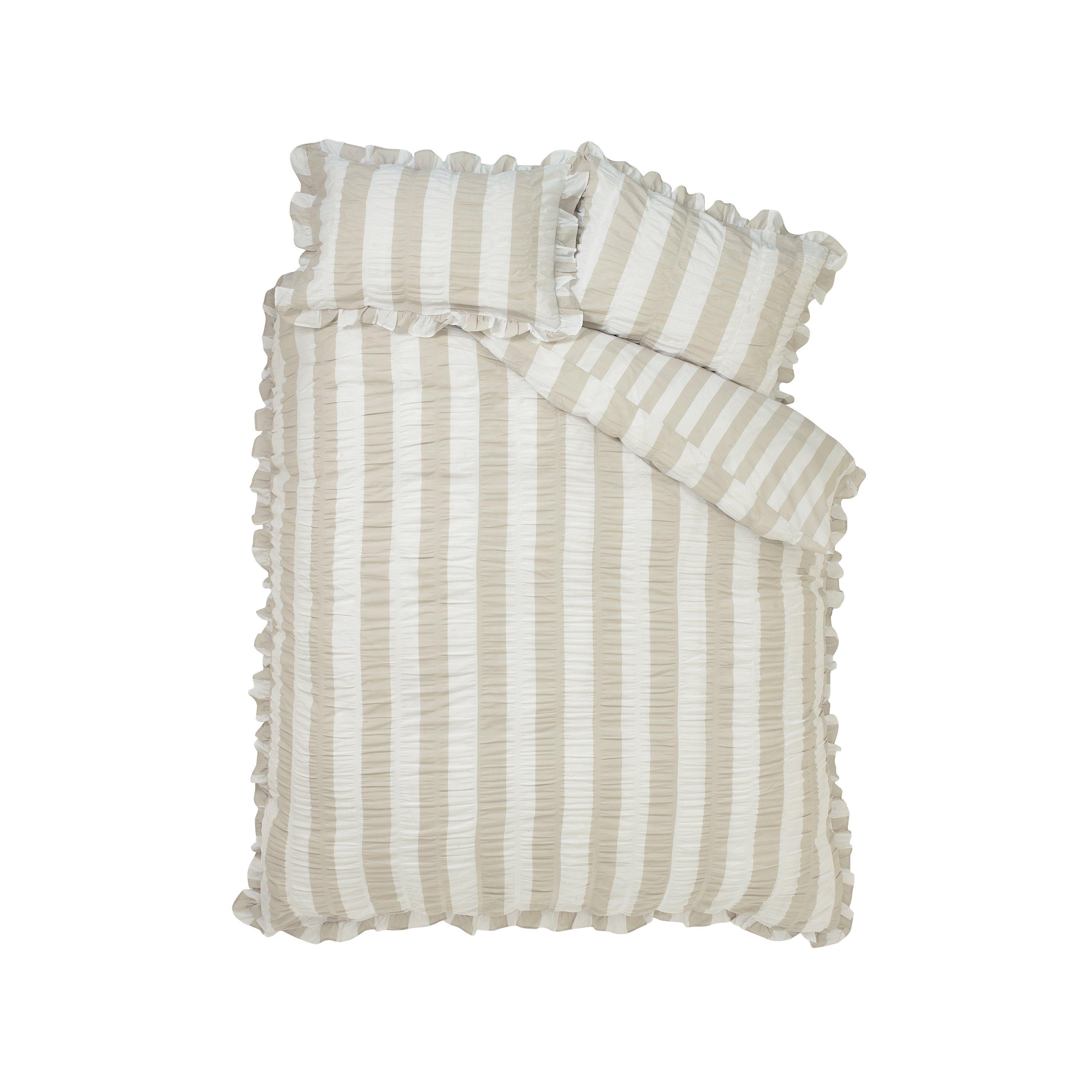 Prirodno - Catherine Lansfield - Seersucker Frill Stripe Duvet Cover Set - 5