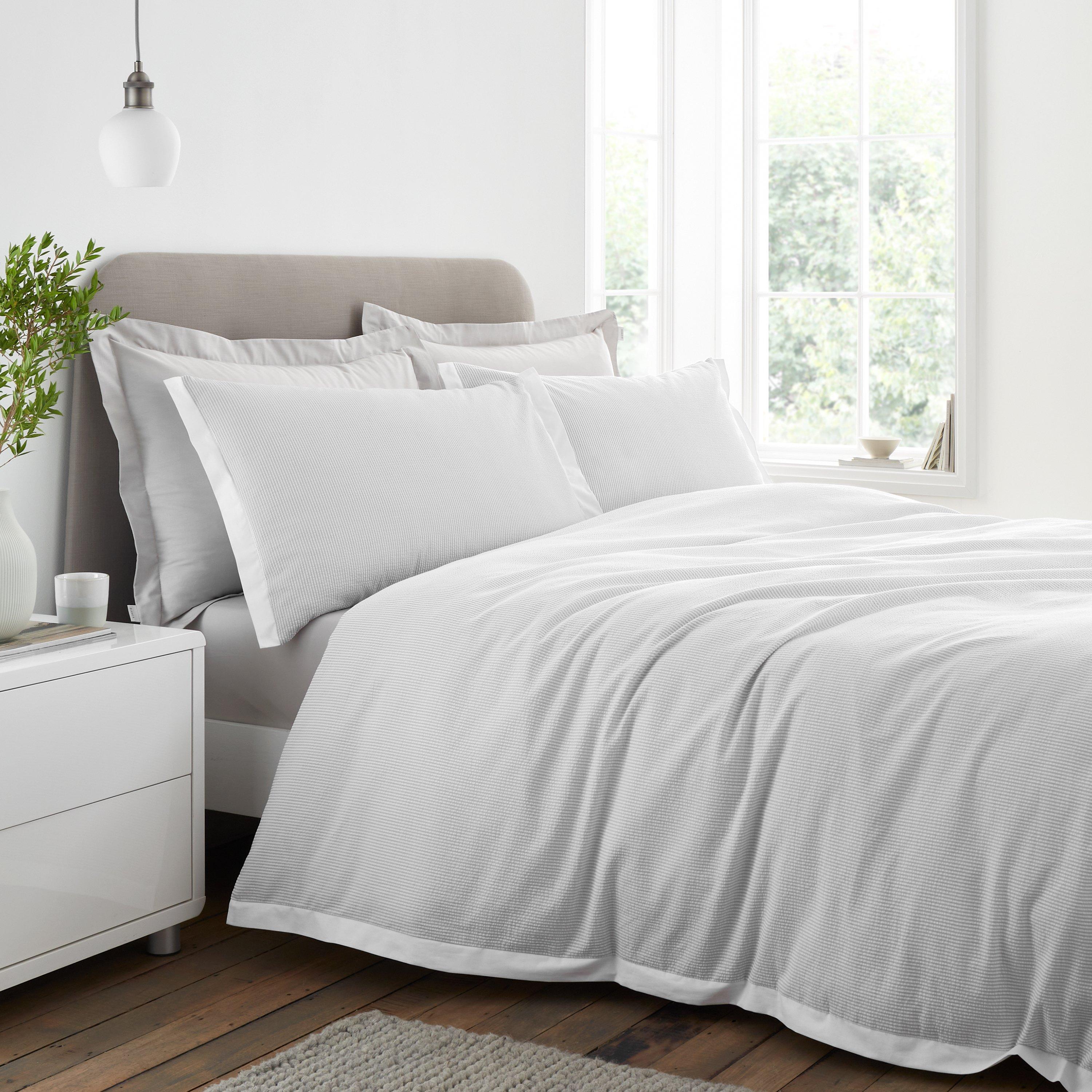 Bianca  Seersucker Woven Stripe Duvet Cover Set - Grey - Double