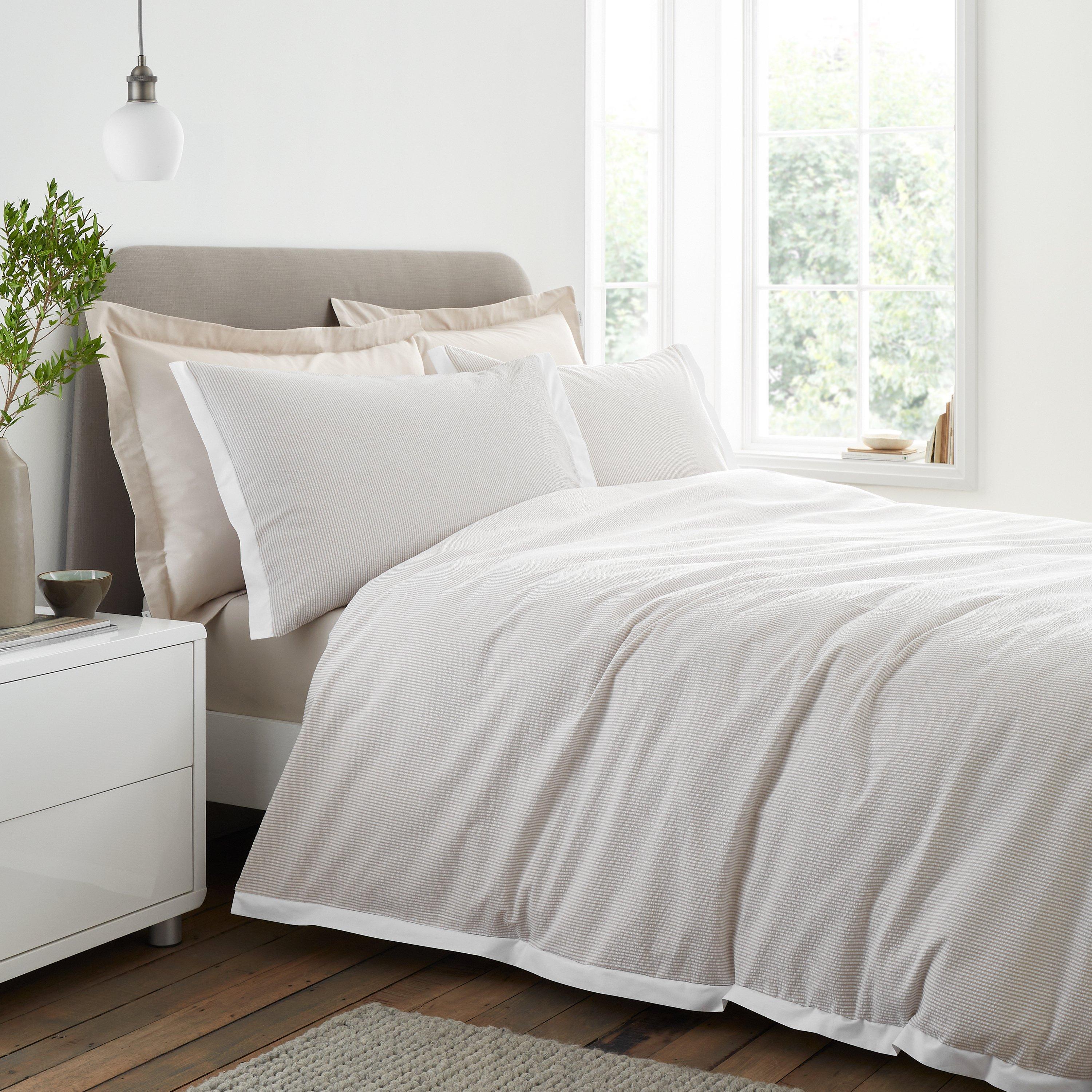 Bianca Neutral Seersucker Woven Stripe Duvet Cover Set in Size Double, Sports Direct - Image 4