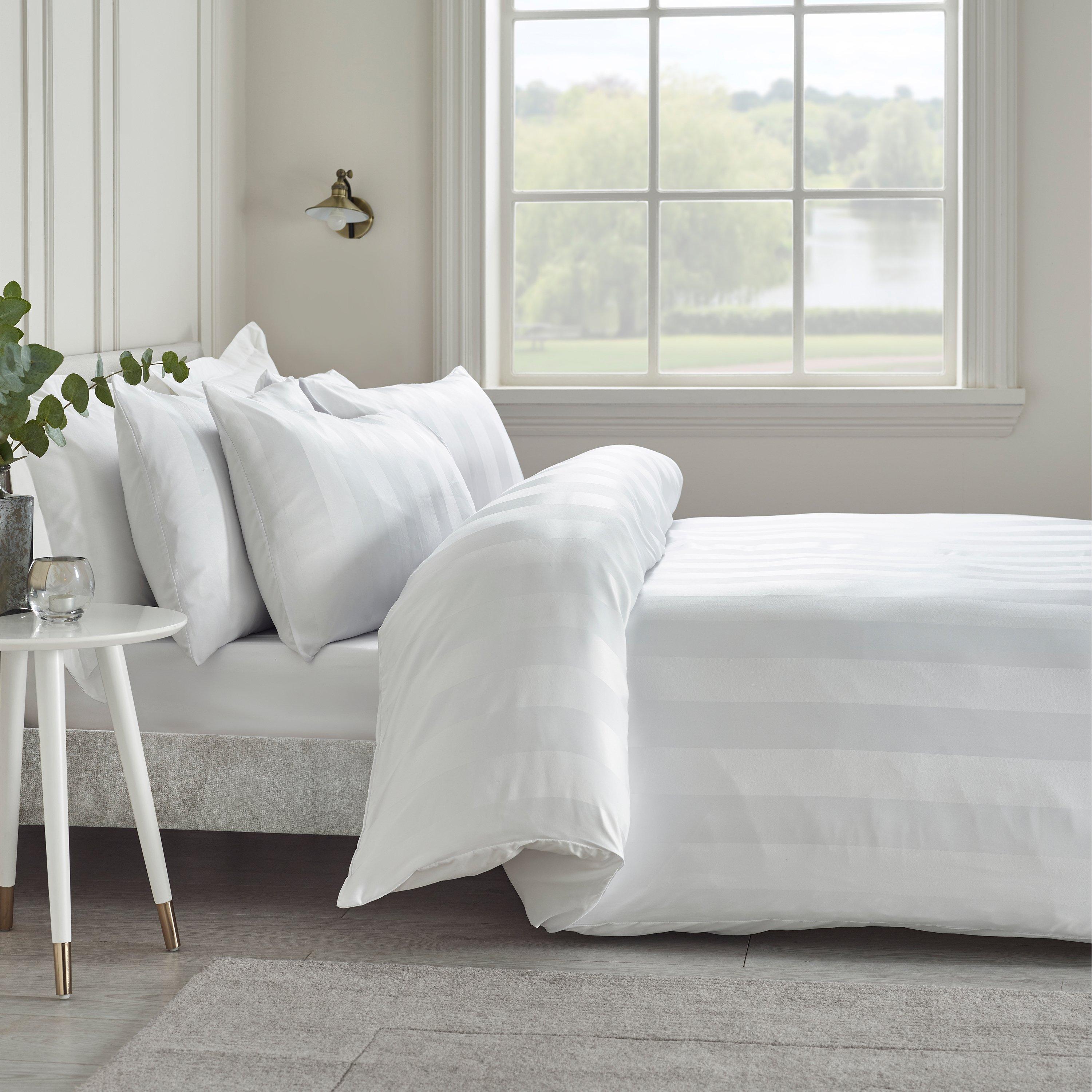 Catherine Lansfield  Soft Satin Stripe Duvet Cover Set - White - King