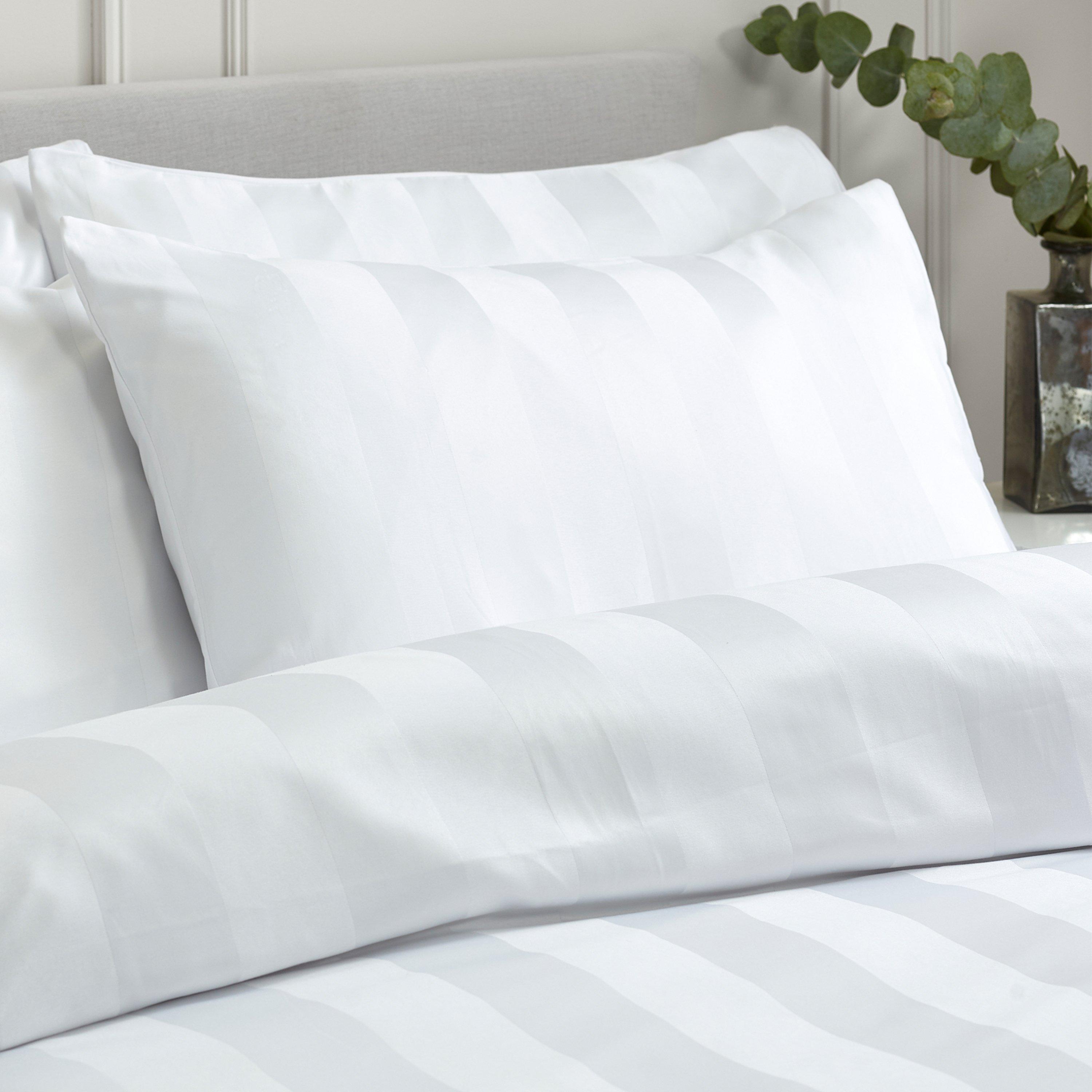 White - Catherine Lansfield - Soft Satin Stripe Duvet Cover Set - 2
