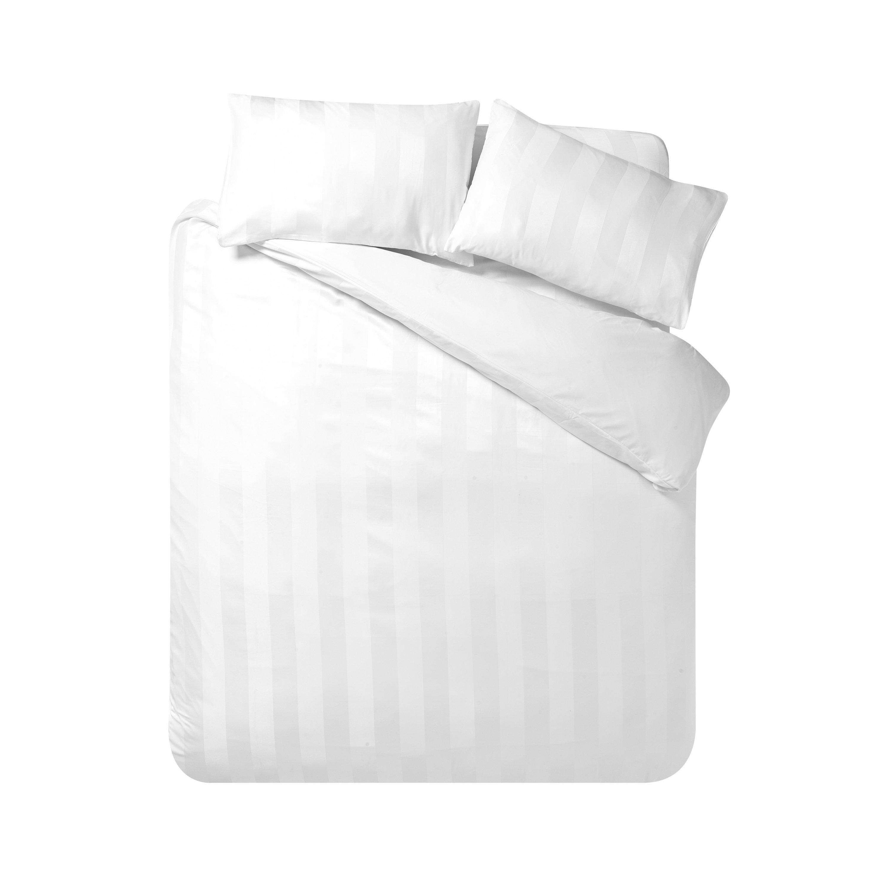 White - Catherine Lansfield - Soft Satin Stripe Duvet Cover Set - 4