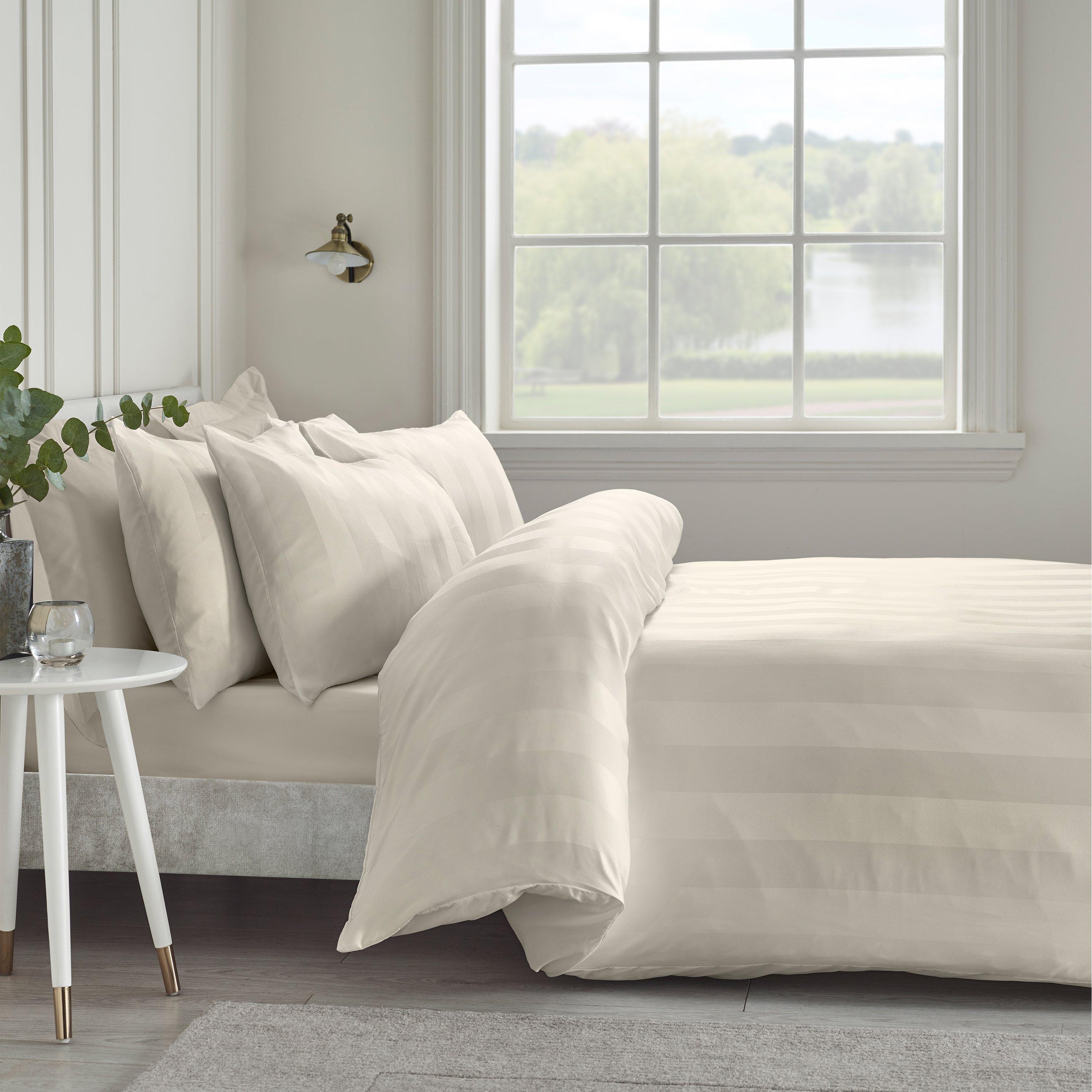 Catherine Lansfield  Soft Satin Stripe Duvet Cover Set - Cream - King