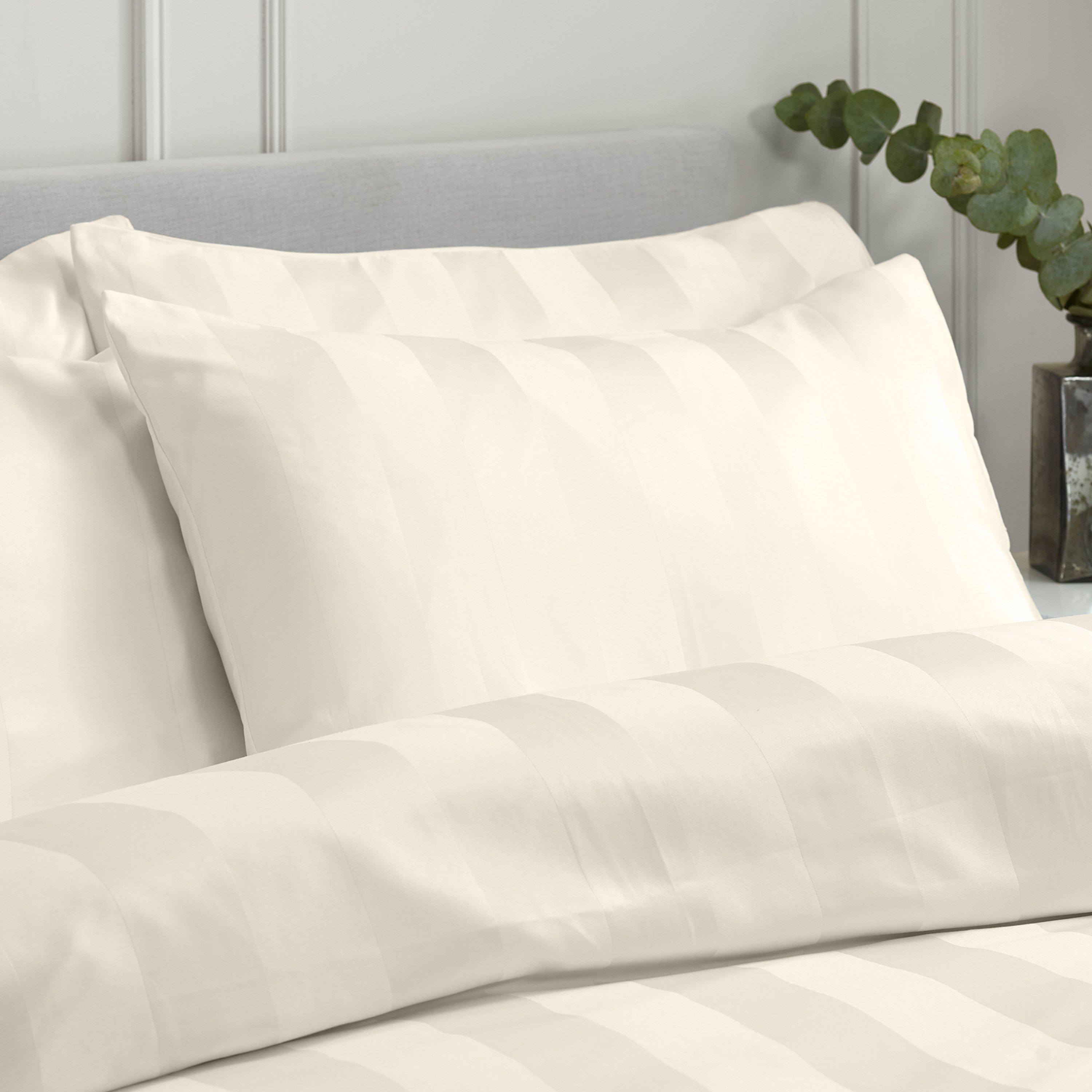 Cream - Catherine Lansfield - Soft Satin Stripe Duvet Cover Set - 2