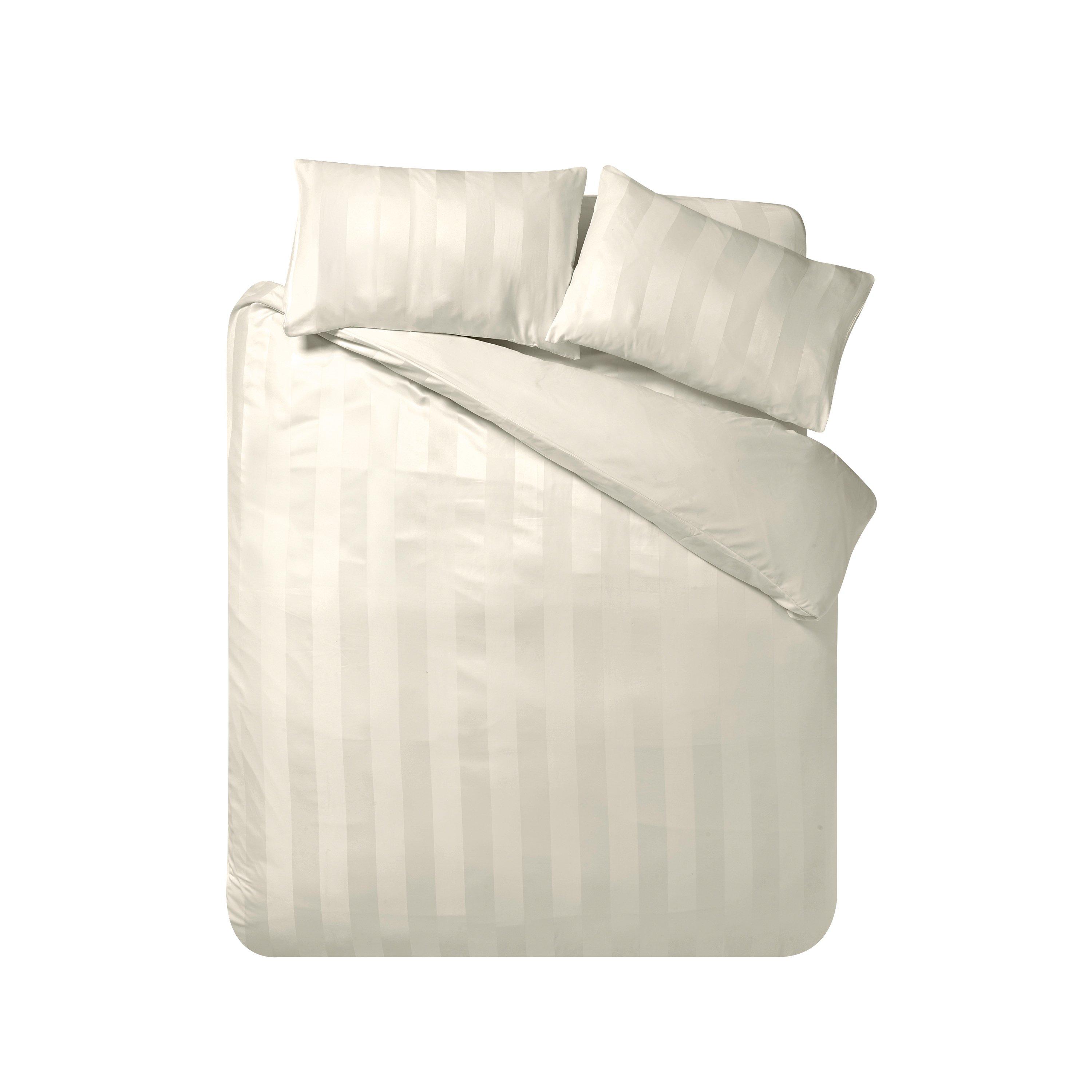 Cream - Catherine Lansfield - Soft Satin Stripe Duvet Cover Set - 4
