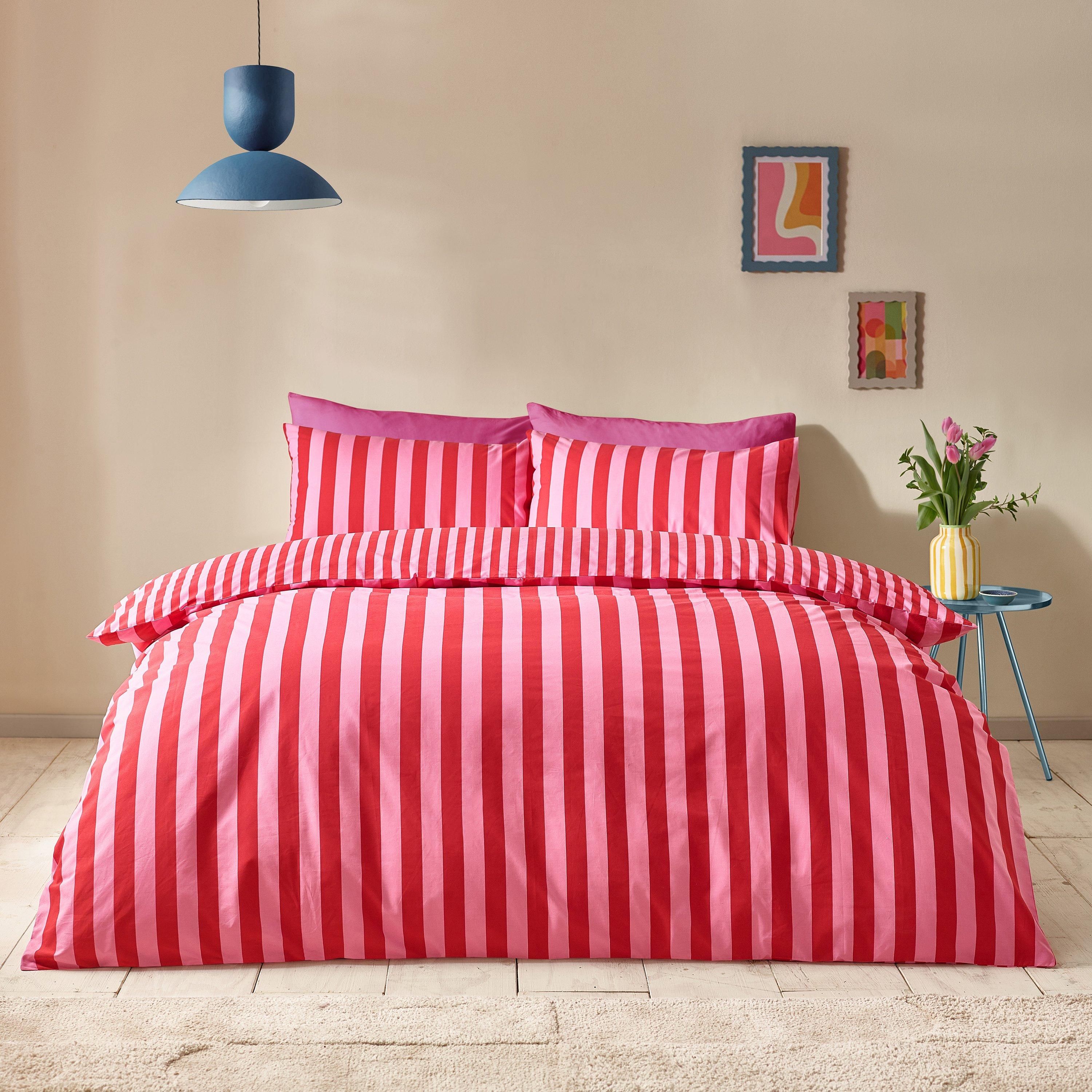 Sassy B  Stripe Tease Duvet Cover Set - Red - King