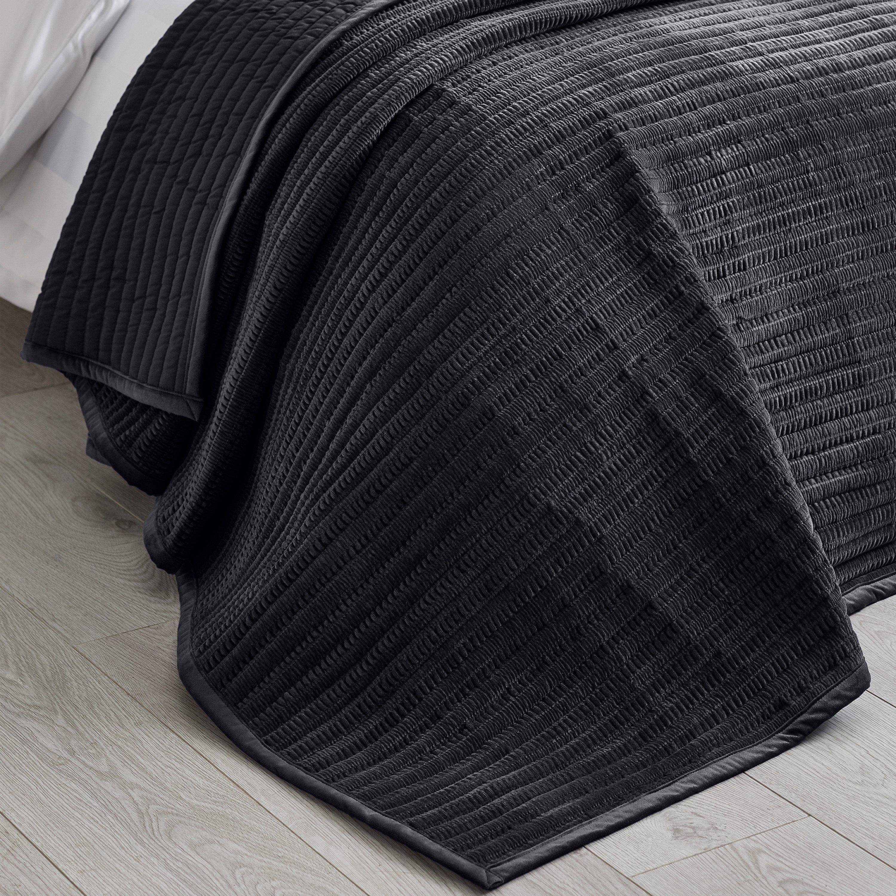 Catherine Lansfield  Velvet Pinsonic Bedspread - Black - 220x220cm