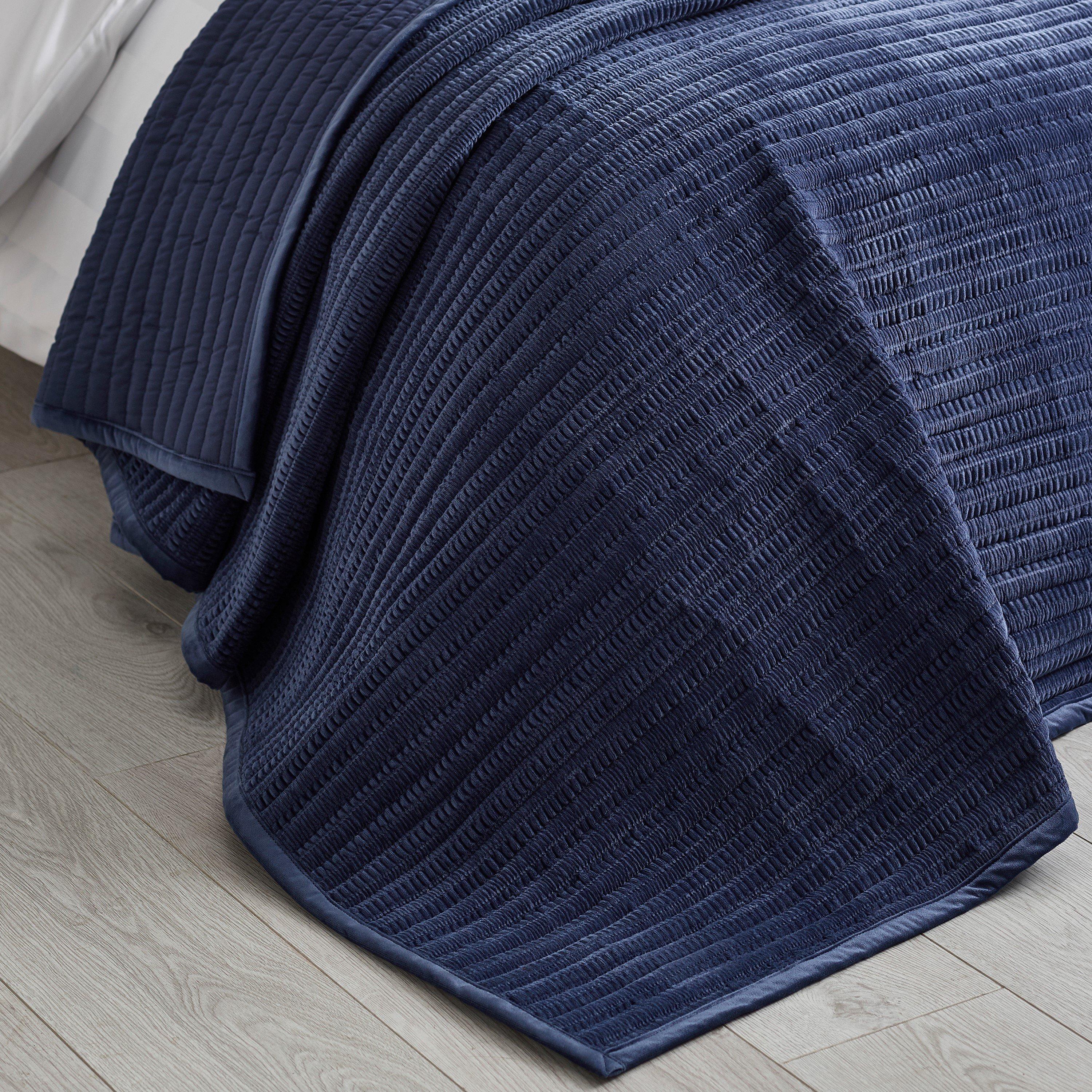 Catherine Lansfield  Velvet Pinsonic Bedspread - Navy - 220x220cm