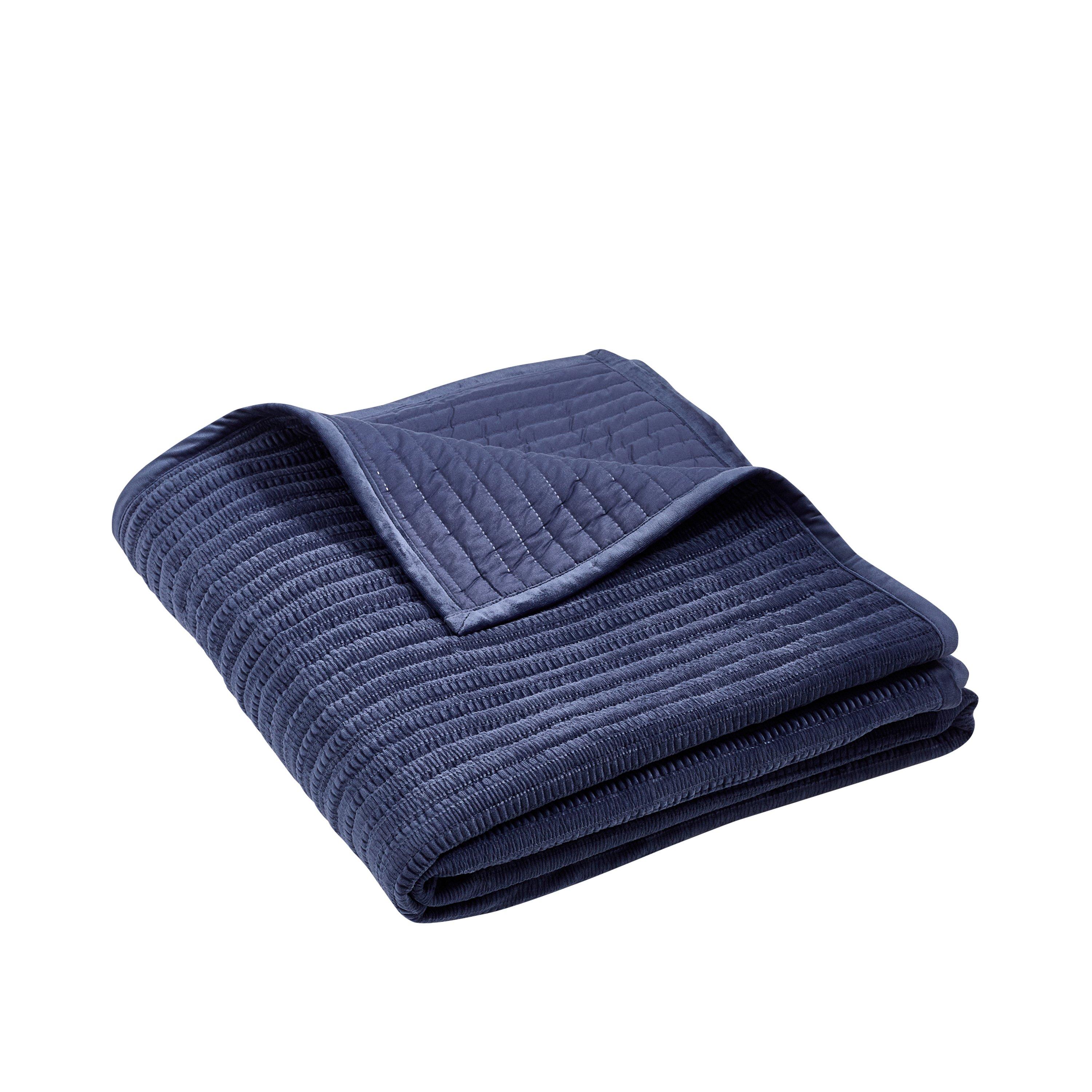 Navy - Catherine Lansfield - Velvet Pinsonic Bedspread - 4