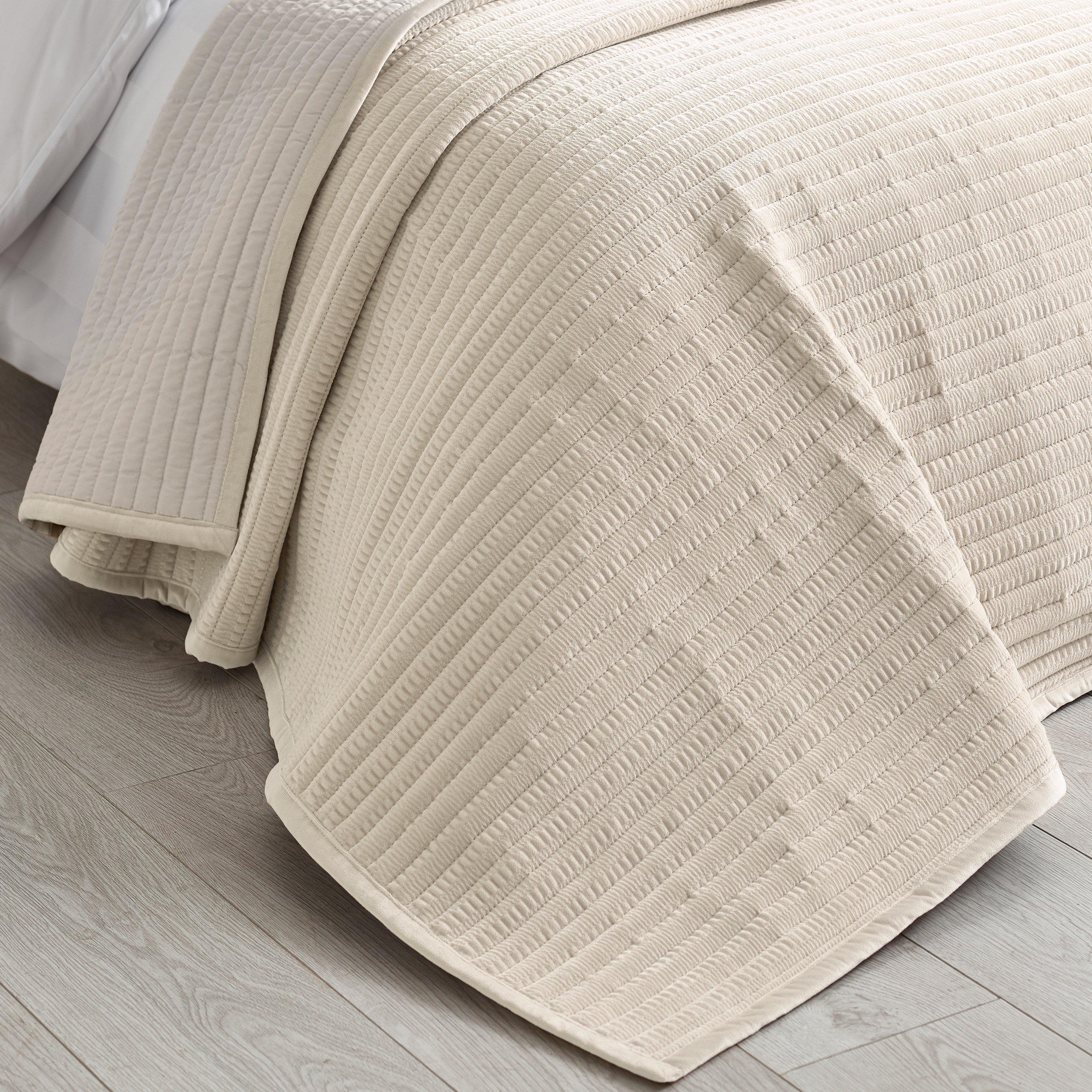 Catherine Lansfield  Velvet Pinsonic Bedspread - Natural - 220x220cm