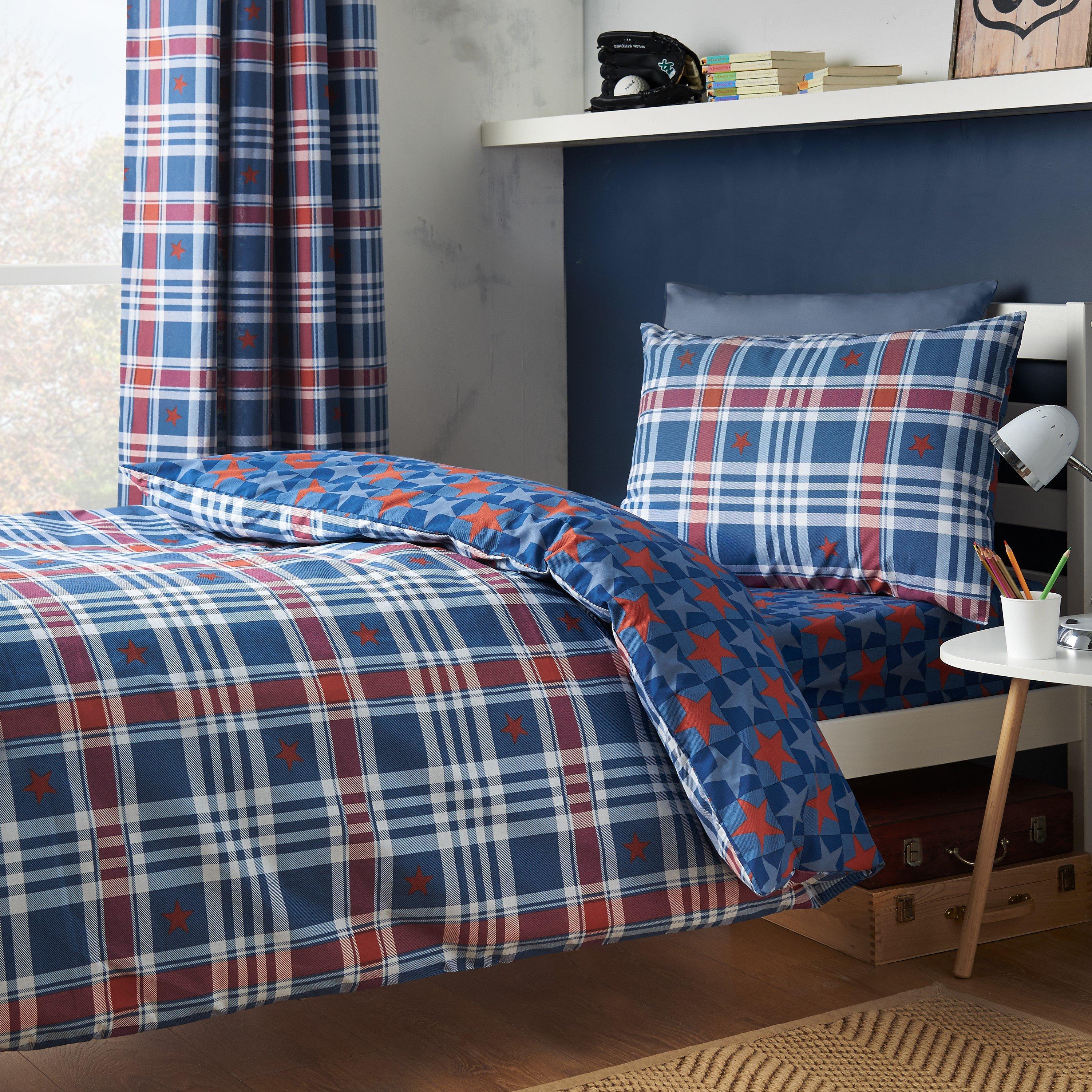 Blue - Catherine Lansfield Kids - Stars And Check Duvet Cover Set - 1