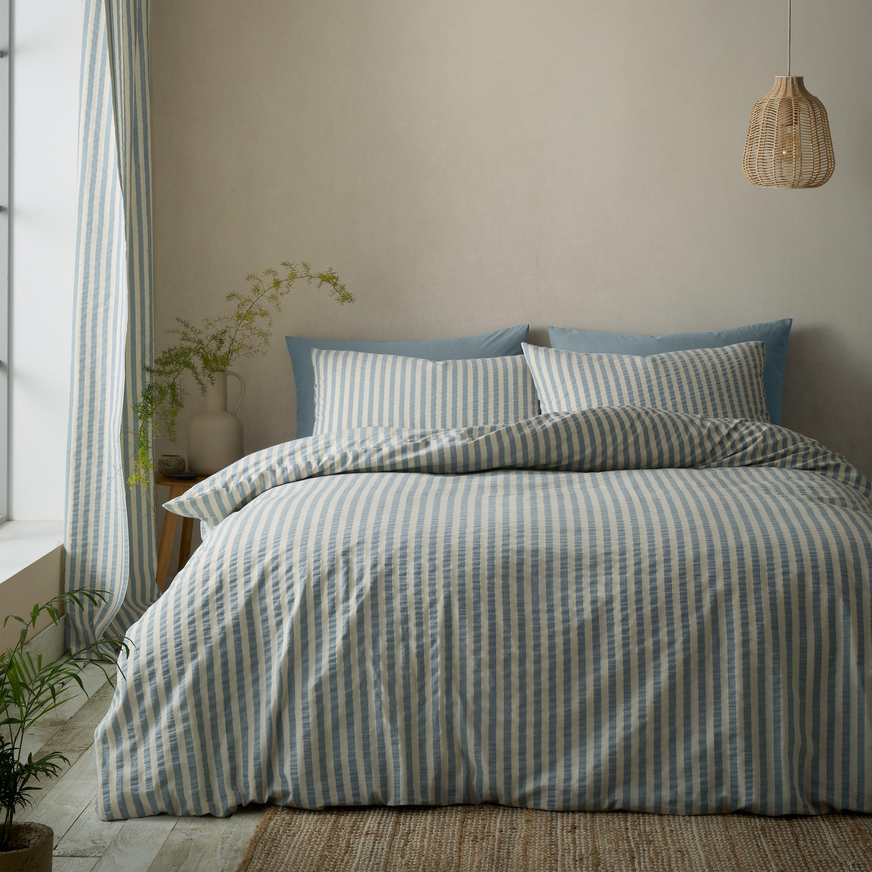 Blue - Pineapple Elephant - Cotton Rich Woven Stripe Duvet Cover Set - 1