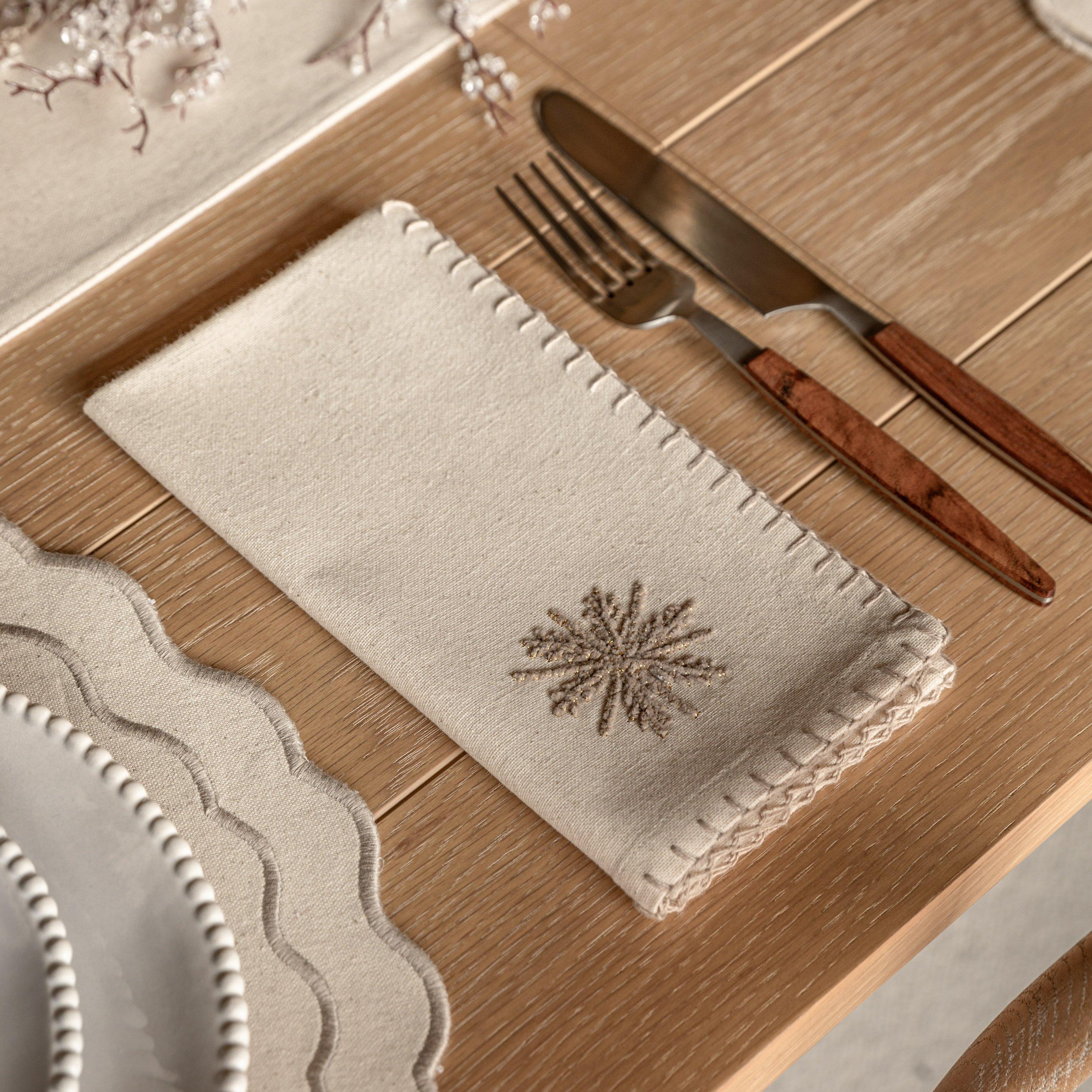 Deco Luxe - Gallery - Deco Luxe Snowflake Embroidered Recycled Cotton Napkins Set of 4 - 1