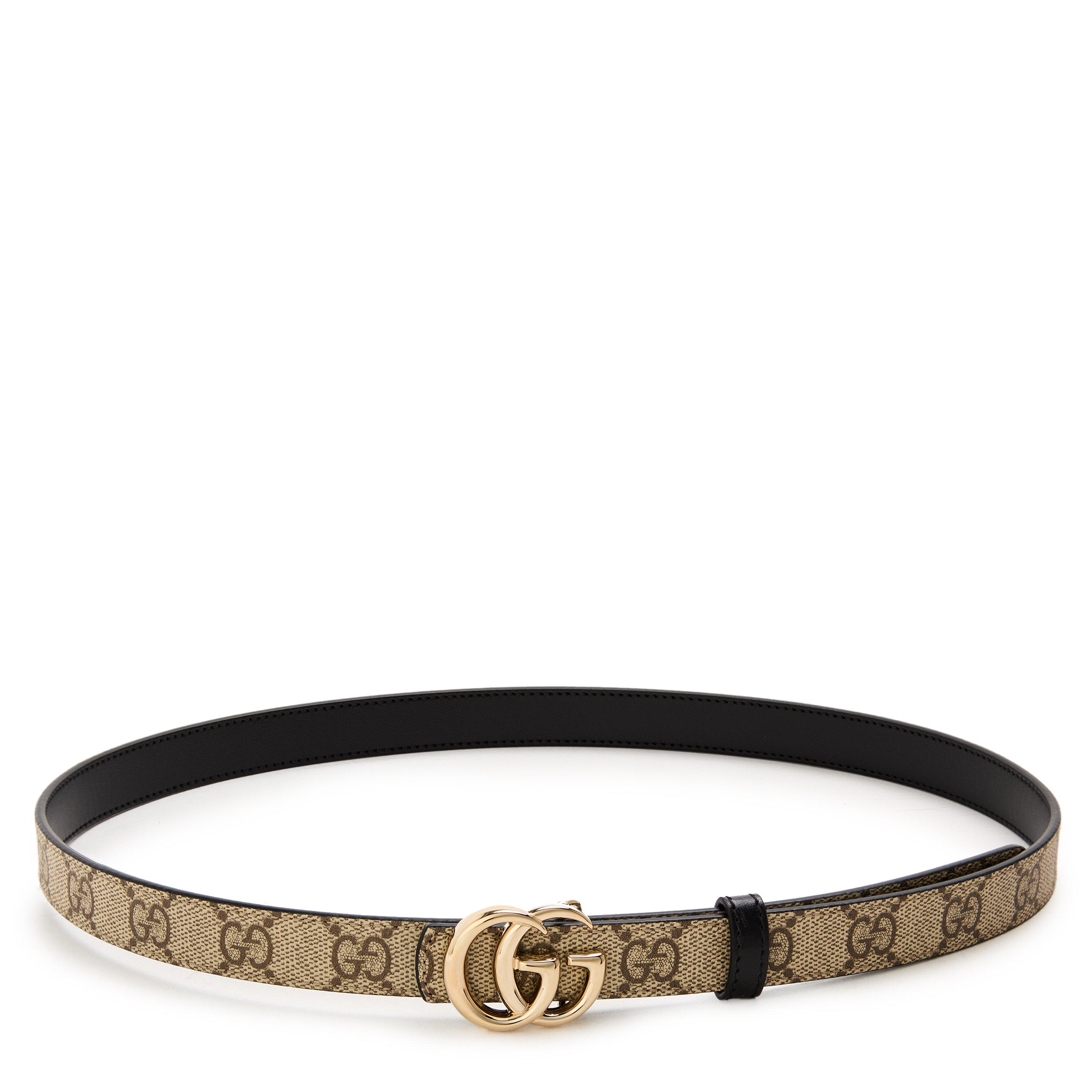 Gucci Women's Jacquard Leather Marmont Reversible Belt - Beige/Blk - Size 80