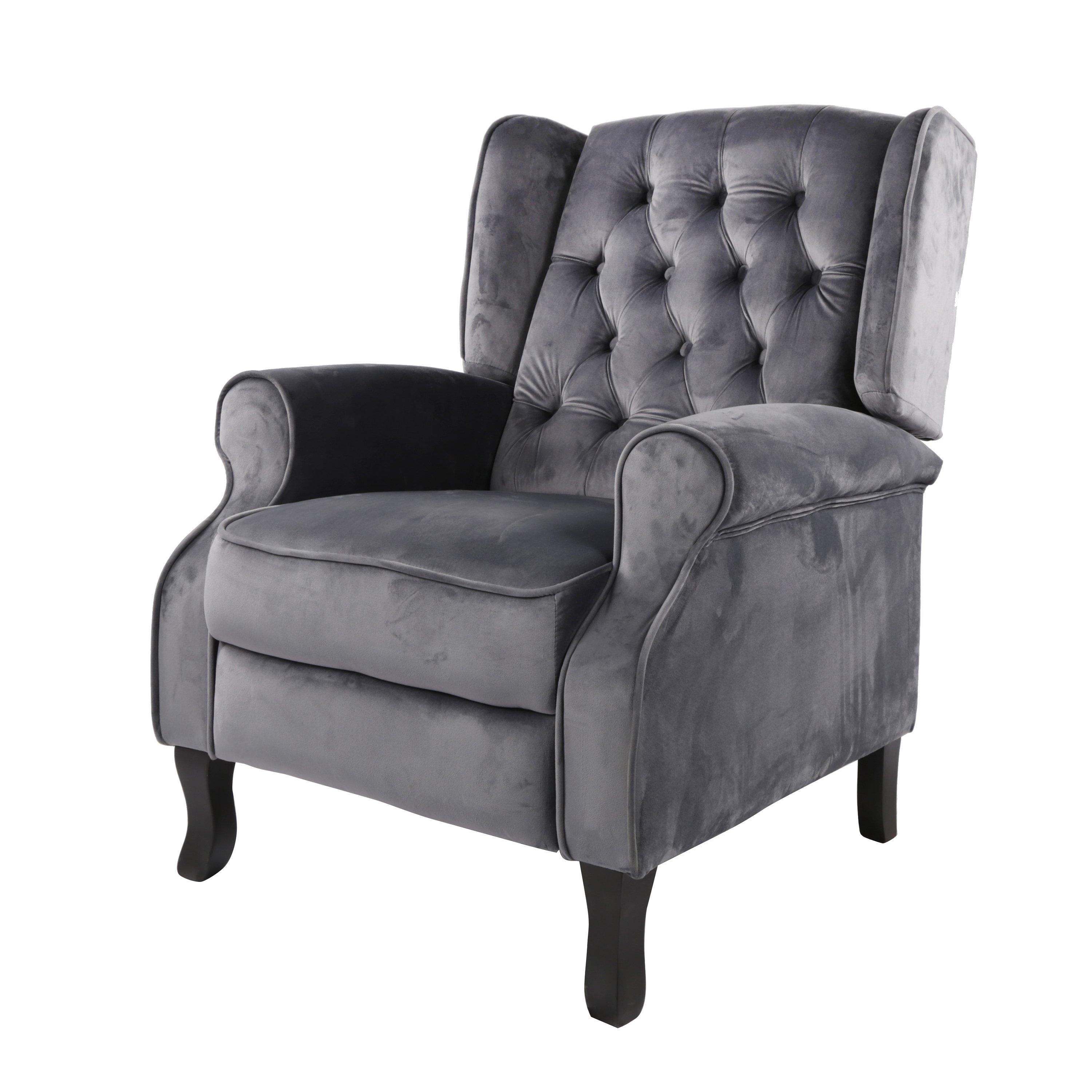 Grey Velvet - Homelife - Classic Fabric Recliner Armchair - 1