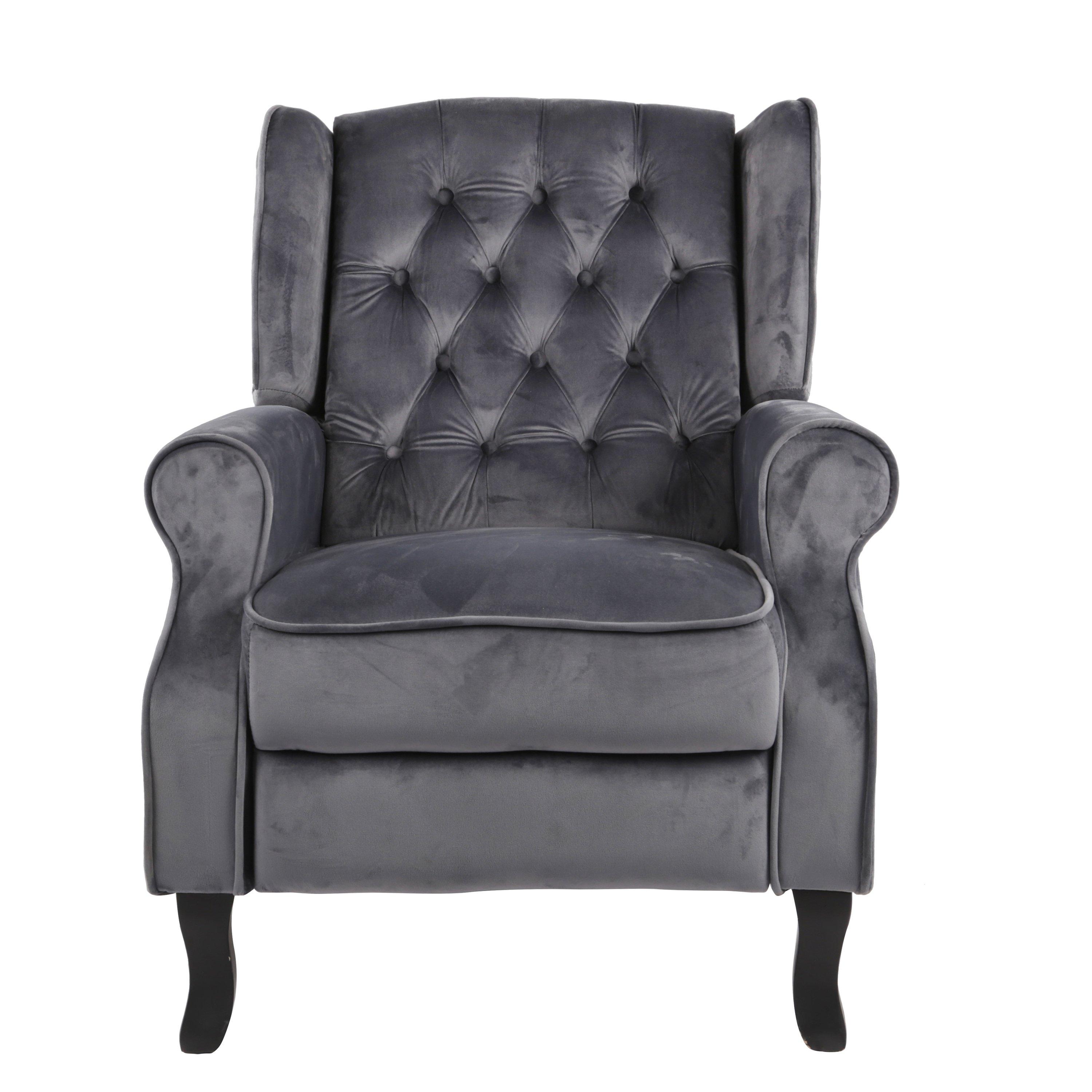 Grey Velvet - Homelife - Classic Fabric Recliner Armchair - 3