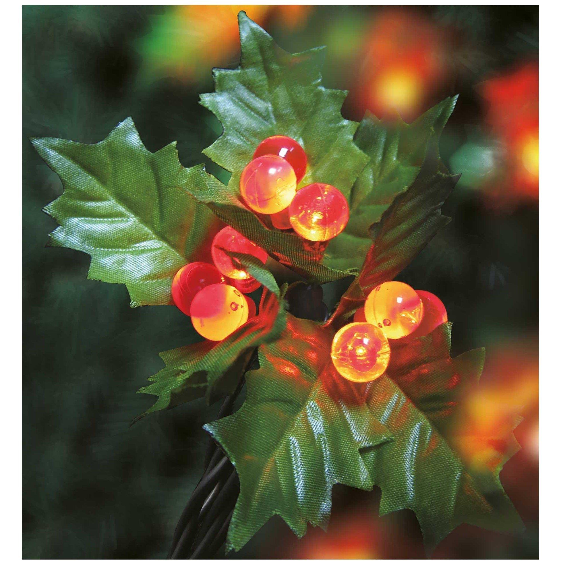 Snowtime LED 50 Clusters Red Berry and Holly Lights