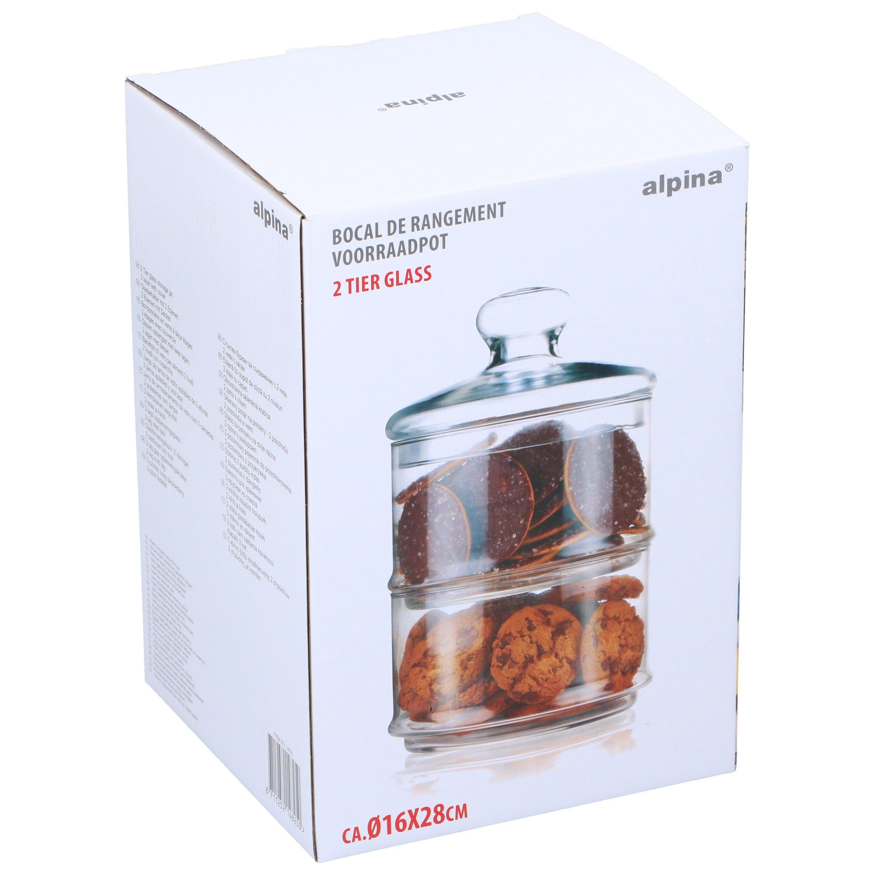 Meerkleurig - Alpina - ALPINA Glass Storage Jar 2-Tier O16x28cm - 2
