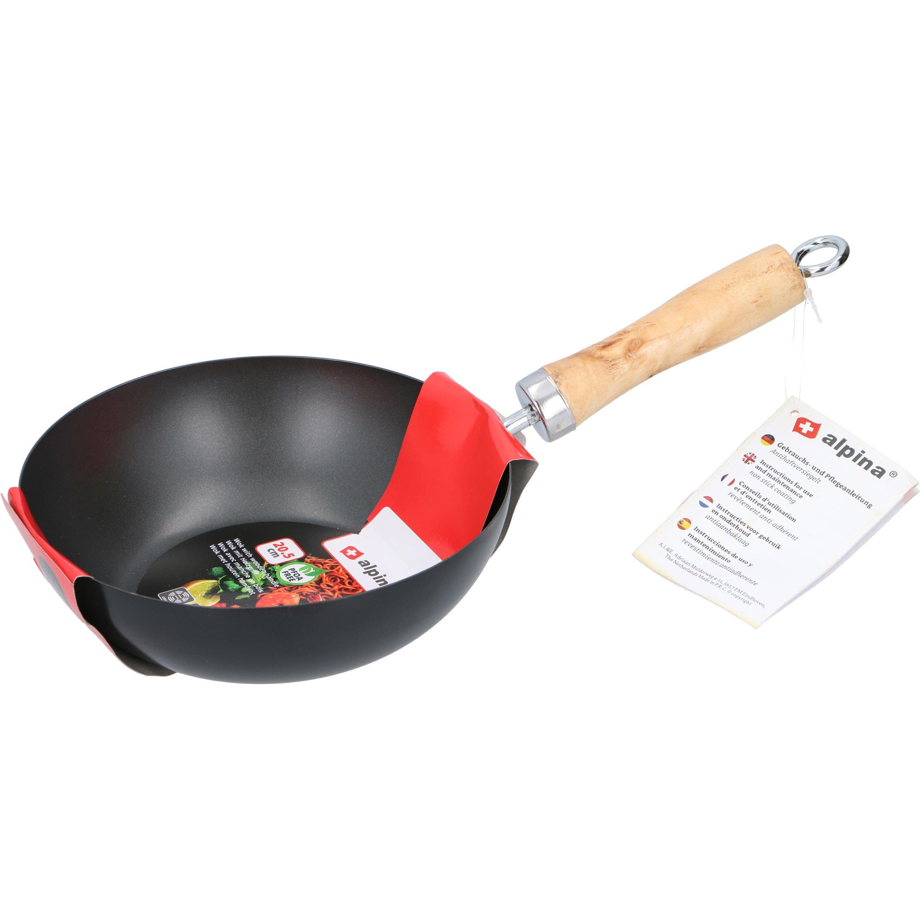 Black - Alpina - ALPINA Wok with Wooden Handle O20.5cm - 1